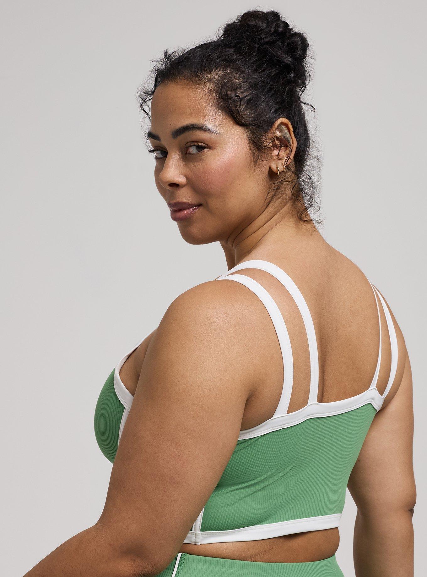 TRU Performance Rib Active Sports Bra with Piping, STONE GREEN, alternate
