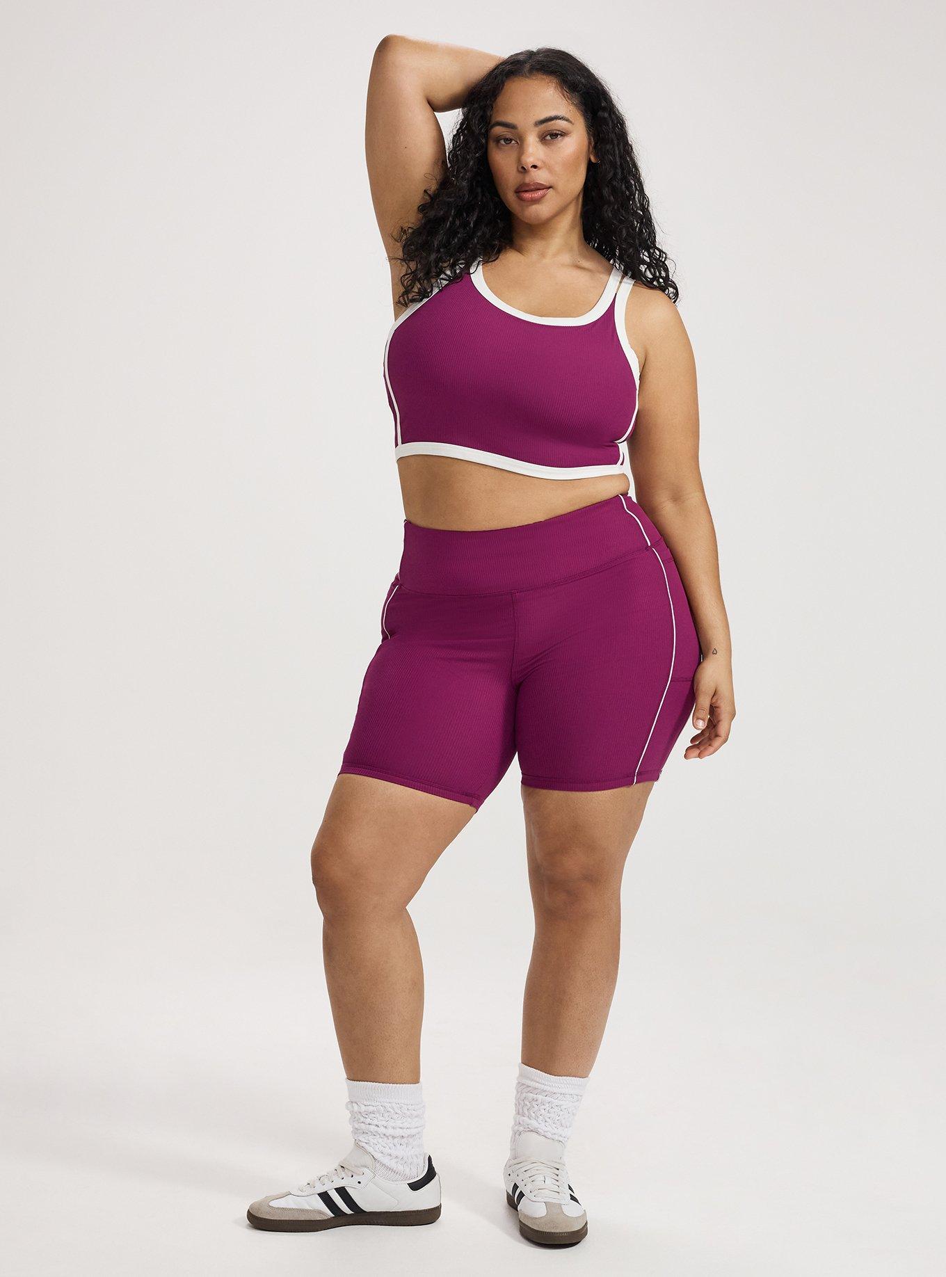 TRU Performance Rib Active Sports Bra with Piping, PLUM CASPIA, alternate