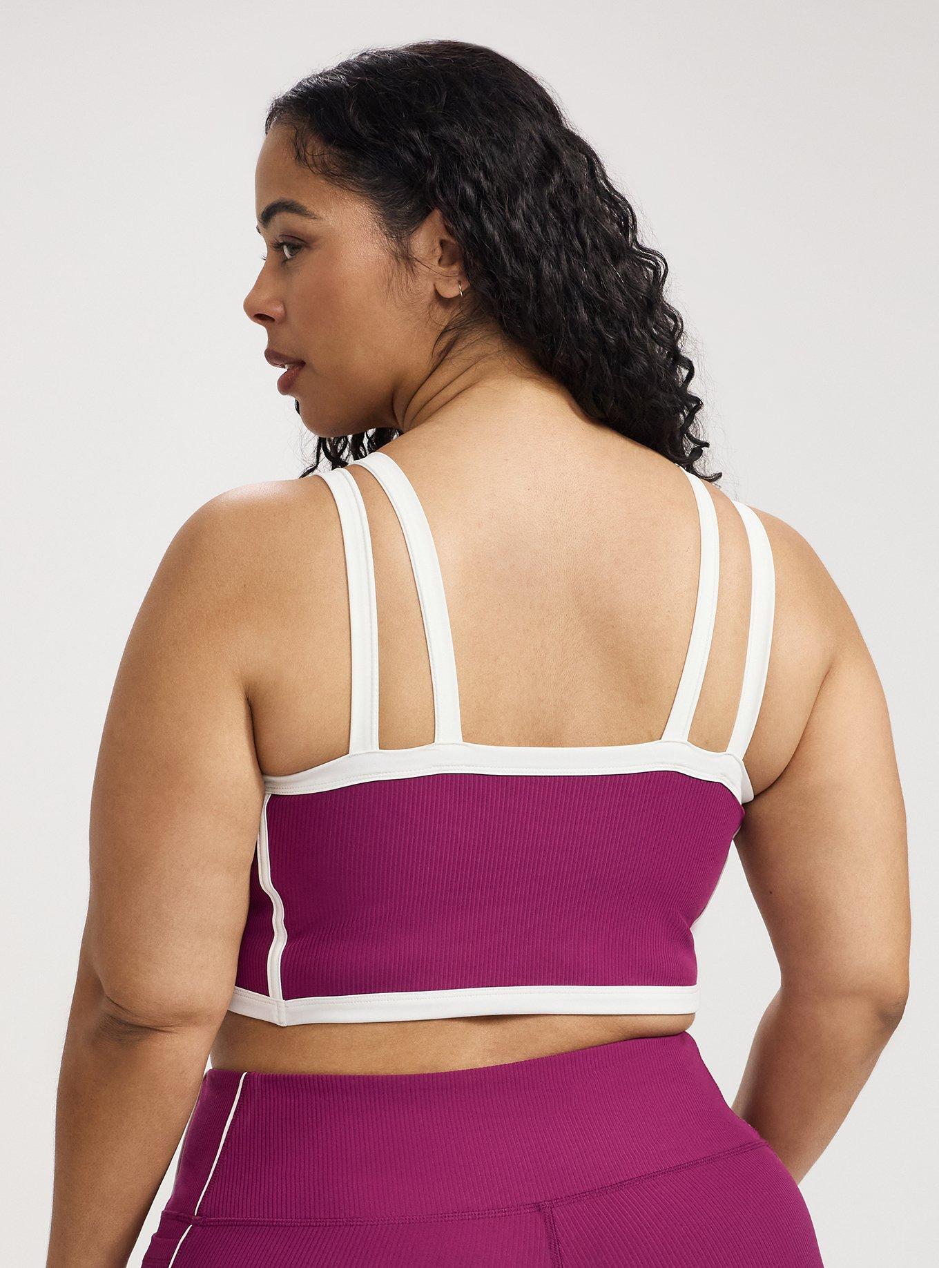 TRU Performance Rib Active Sports Bra with Piping, PLUM CASPIA, alternate