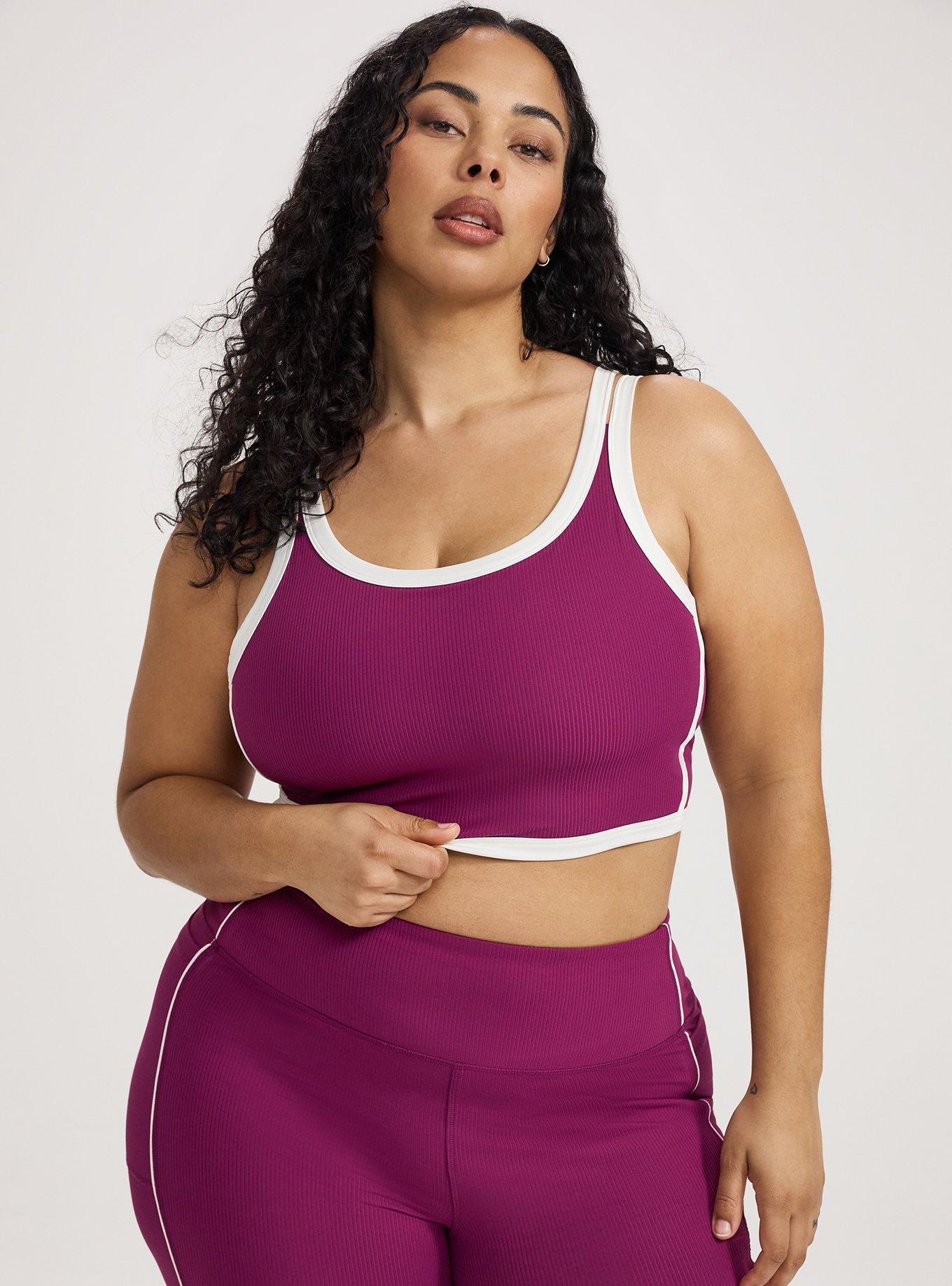 TRU Performance Rib Active Sports Bra with Piping, PLUM CASPIA, alternate