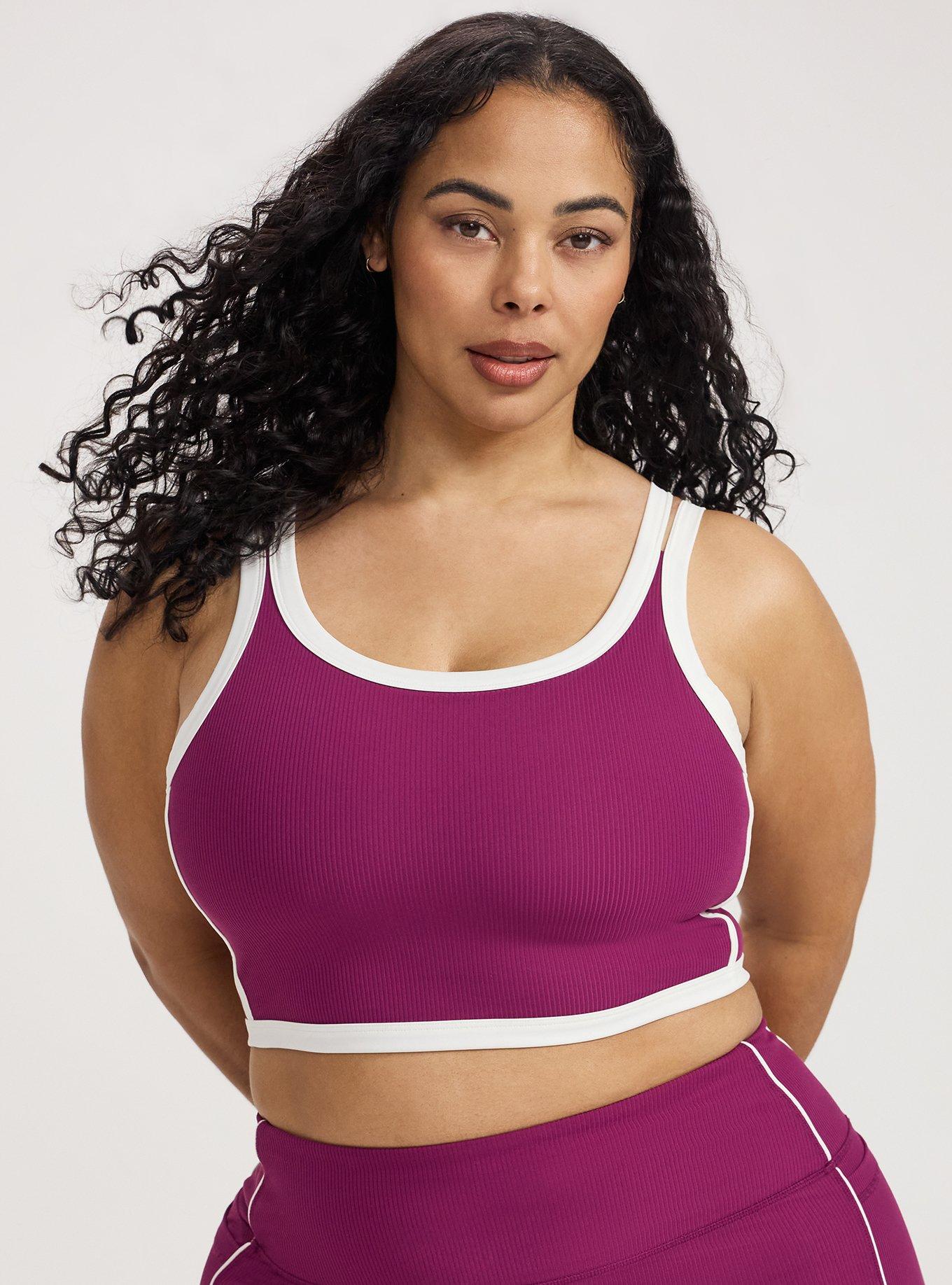 TRU Performance Rib Active Sports Bra with Piping, PLUM CASPIA, hi-res
