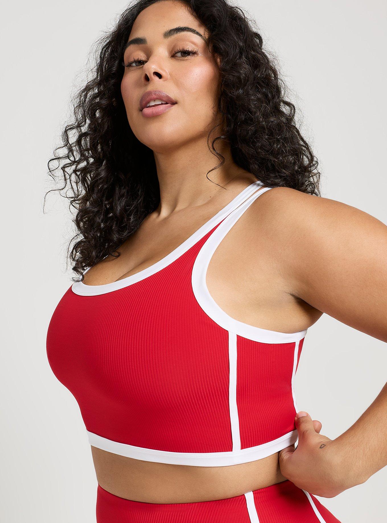 TRU Performance Rib Active Sports Bra with Piping, URBAN RED, alternate