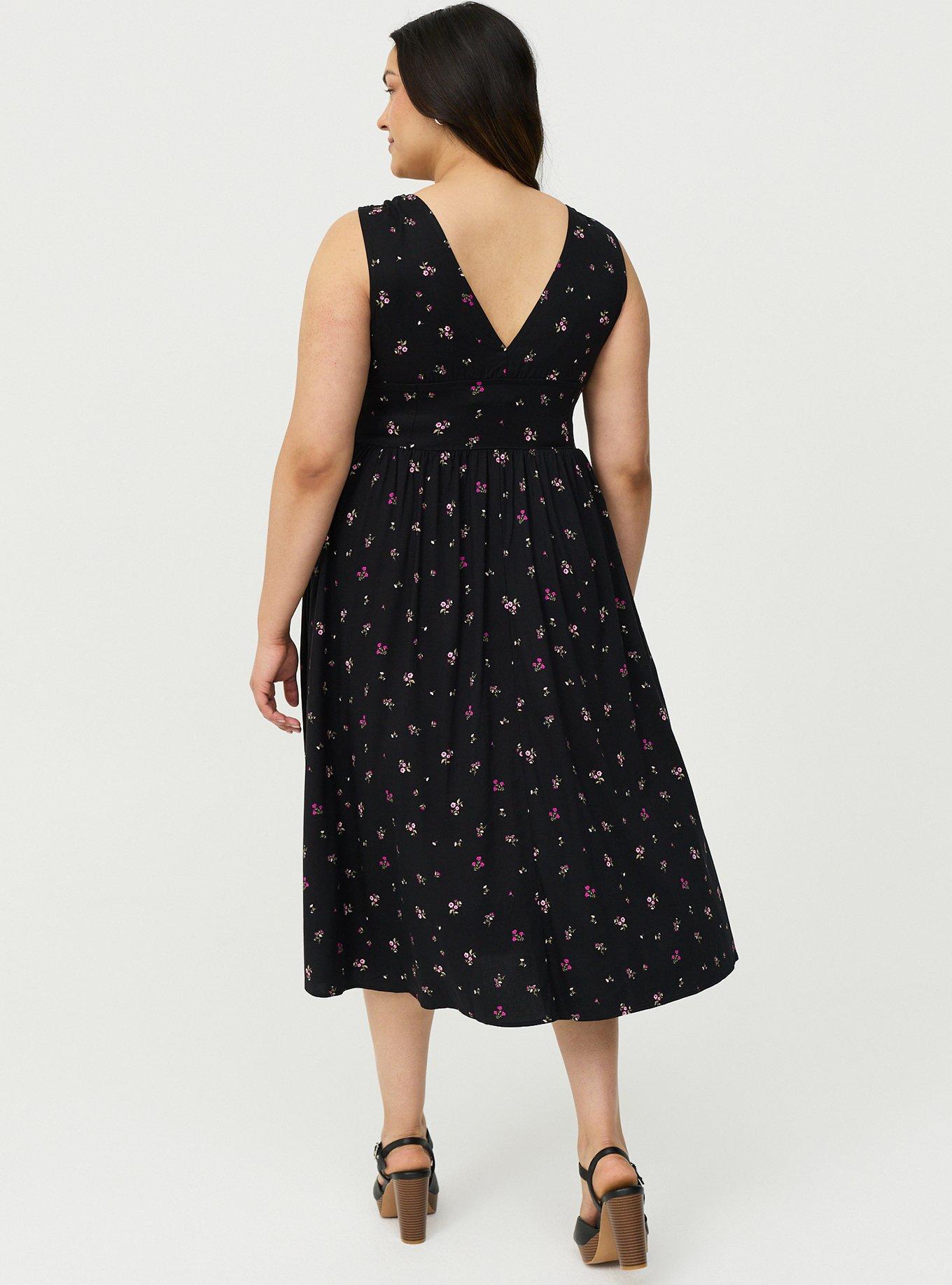 Corset Detail Midi Dress, NEON DITSY FLORAL BLACK, alternate