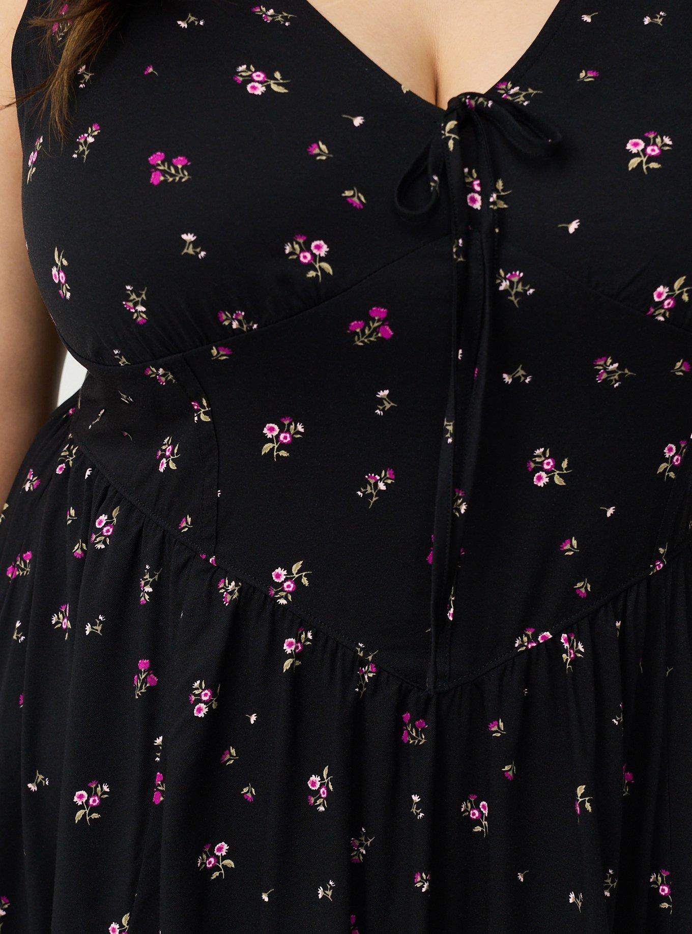 Corset Detail Midi Dress, NEON DITSY FLORAL BLACK, alternate