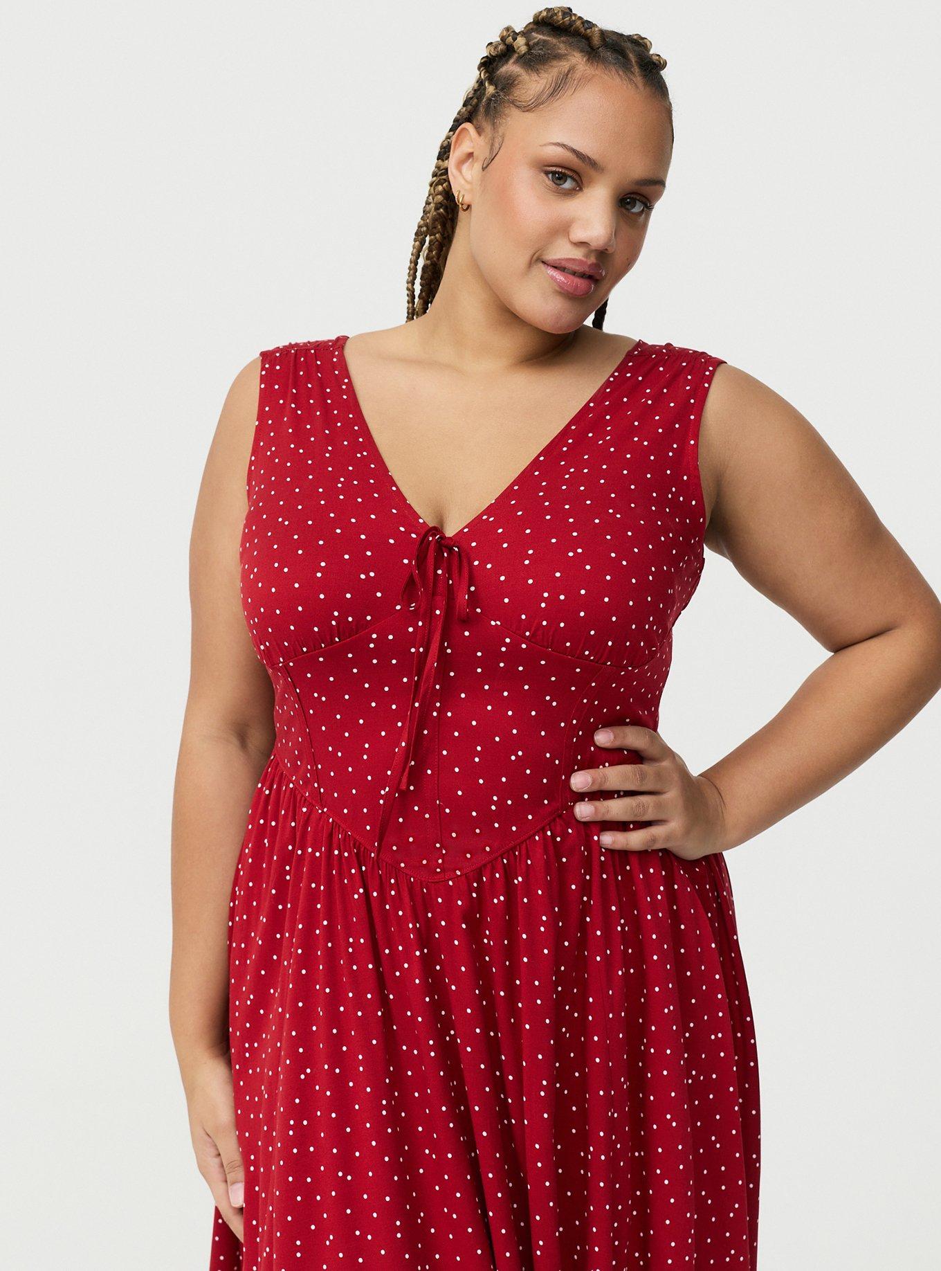 Corset Detail Midi Dress, DOTS A LOTS RED, alternate