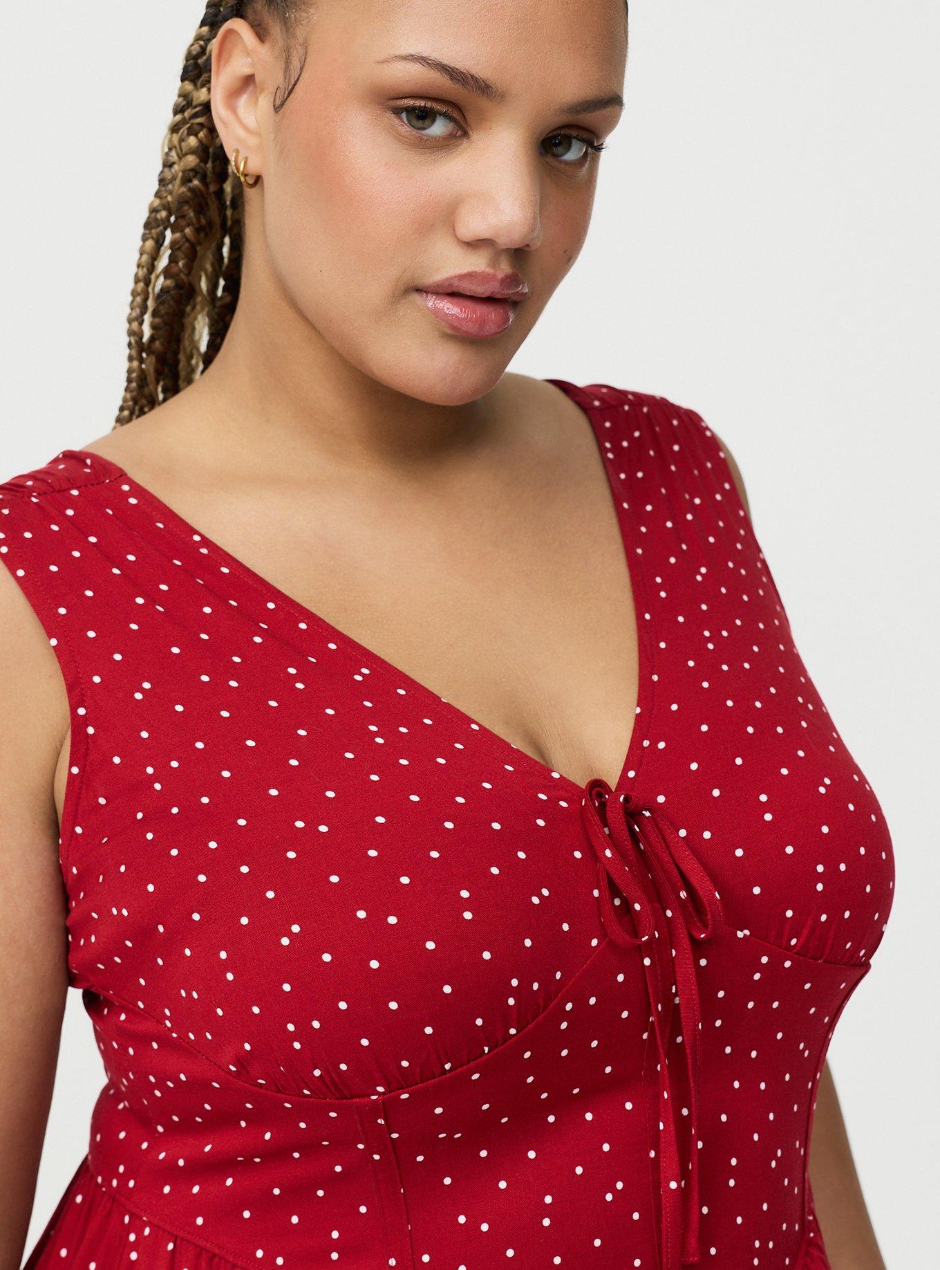 Corset Detail Midi Dress, DOTS A LOTS RED, alternate