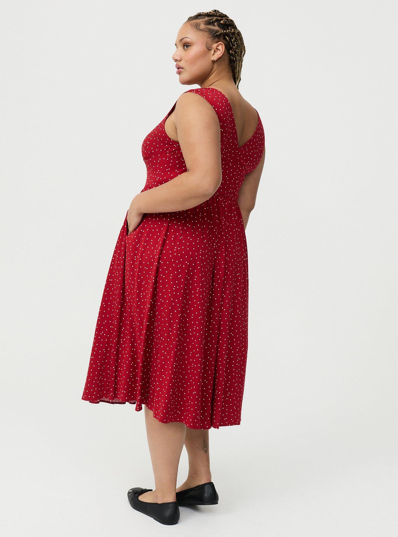 Corset Detail Midi Dress, DOTS A LOTS RED, alternate
