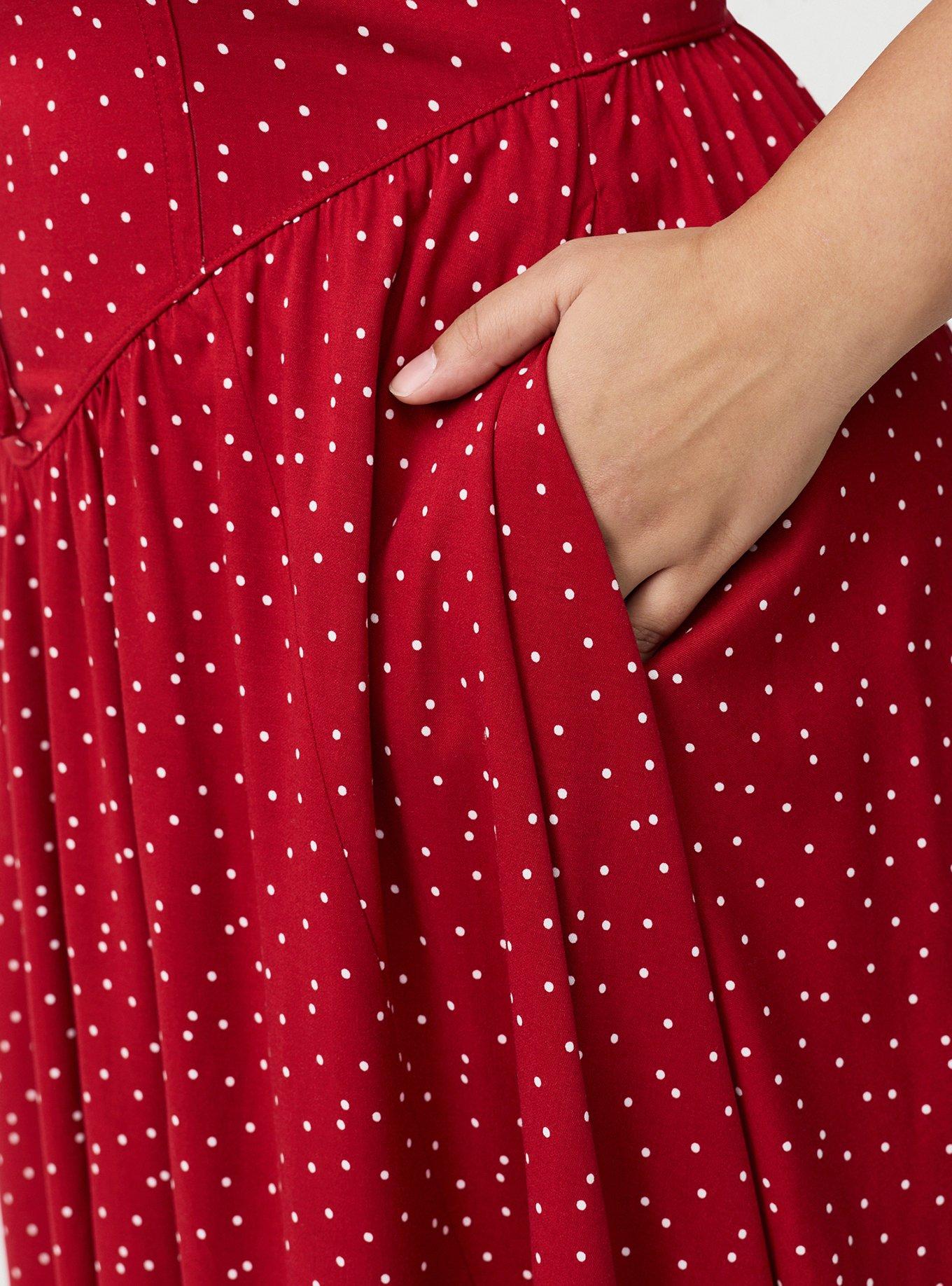 Corset Detail Midi Dress, DOTS A LOTS RED, alternate