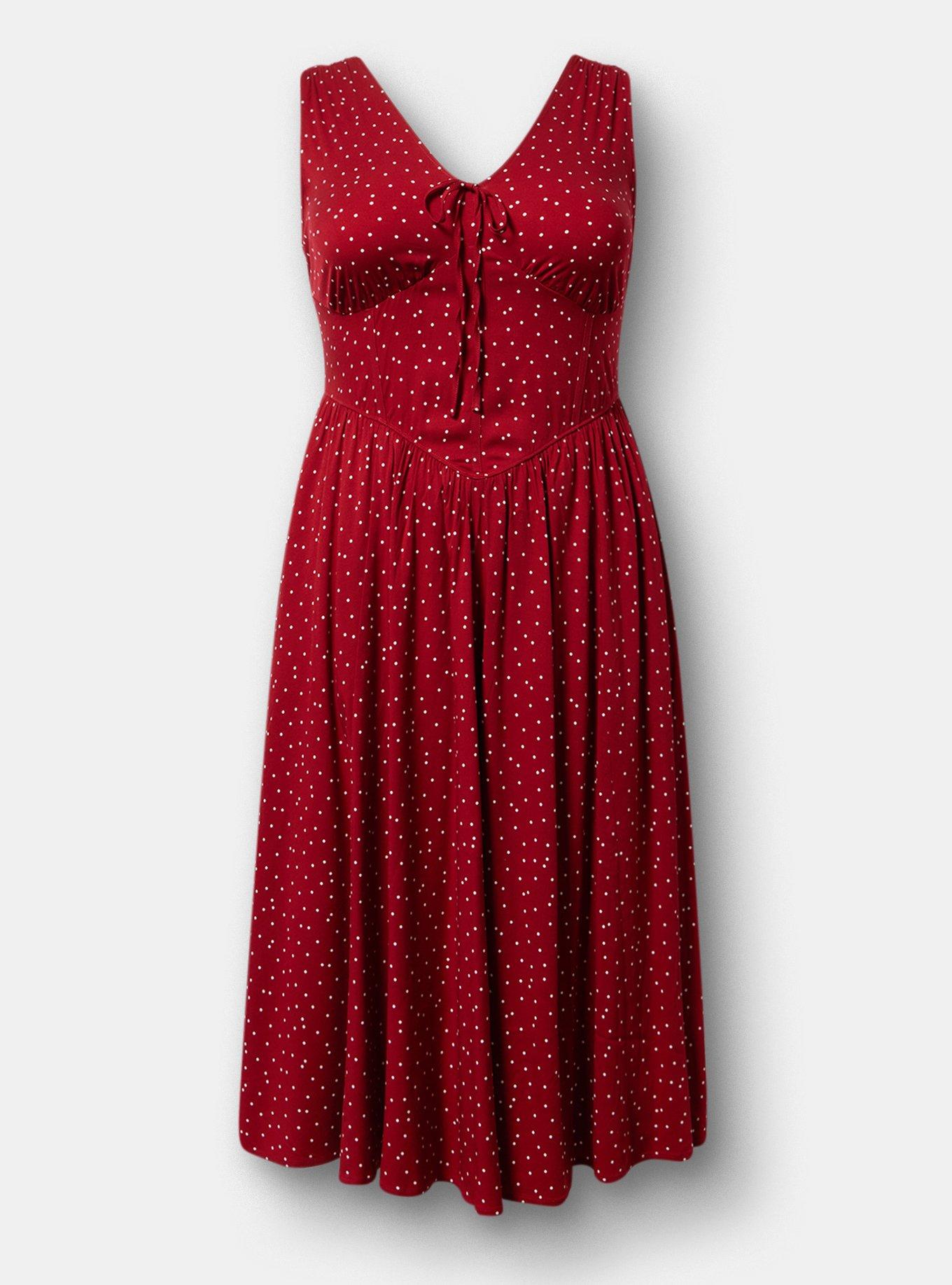 Corset Detail Midi Dress, DOTS A LOTS RED, hi-res