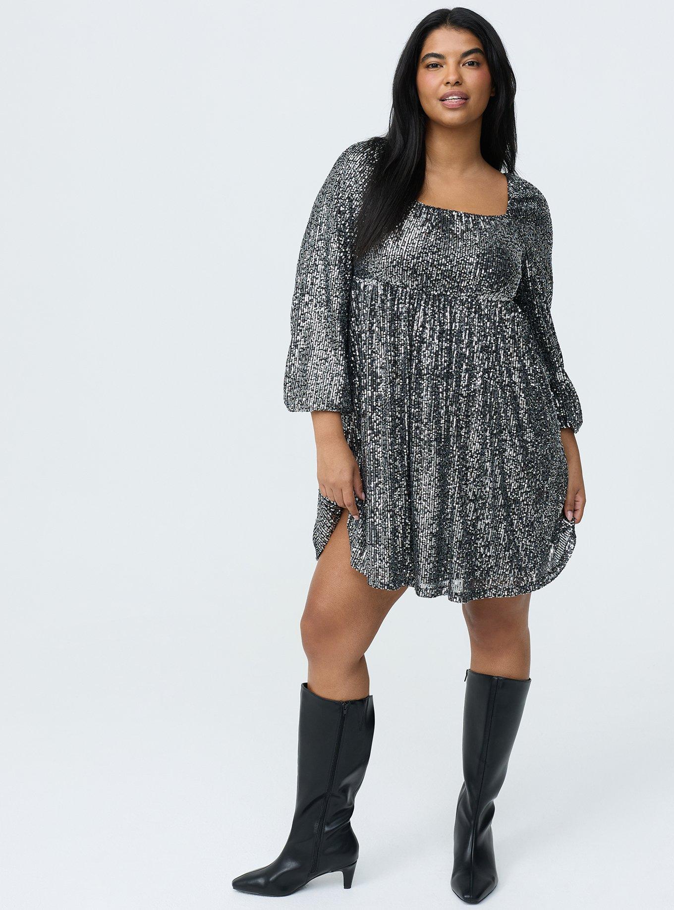 Sequin Mini Dress, SILVER SEQUINS BLACK MESH, alternate