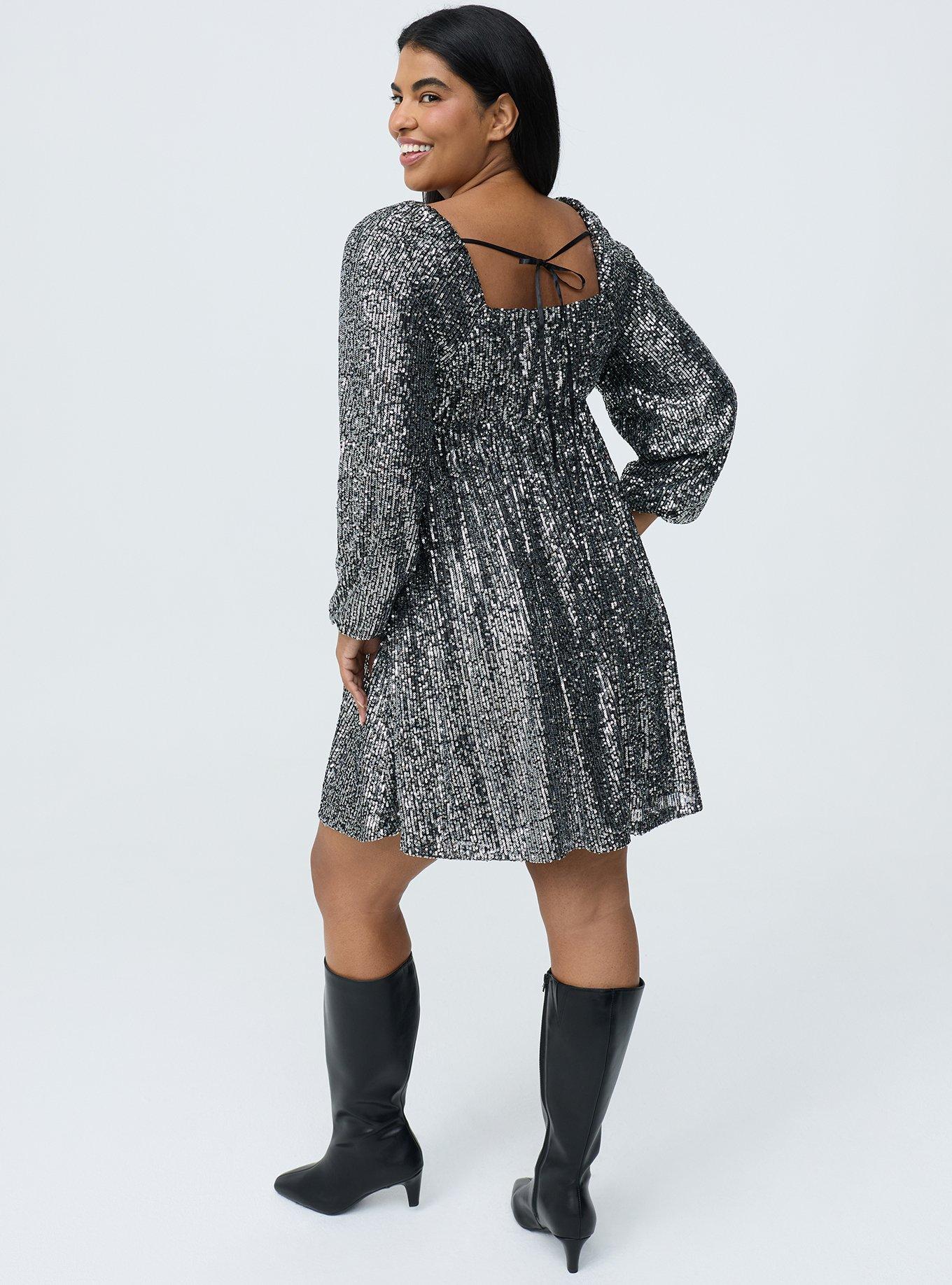 Sequin Mini Dress, SILVER SEQUINS BLACK MESH, alternate