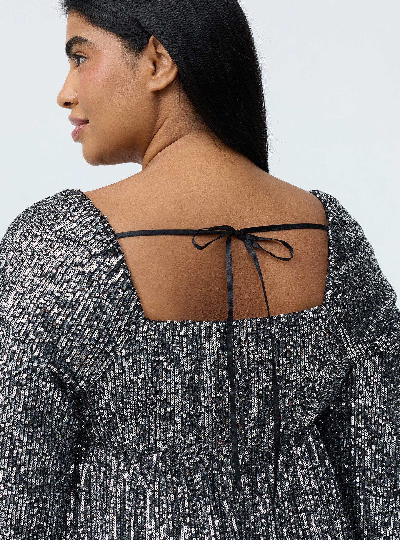 Sequin Mini Dress, SILVER SEQUINS BLACK MESH, alternate