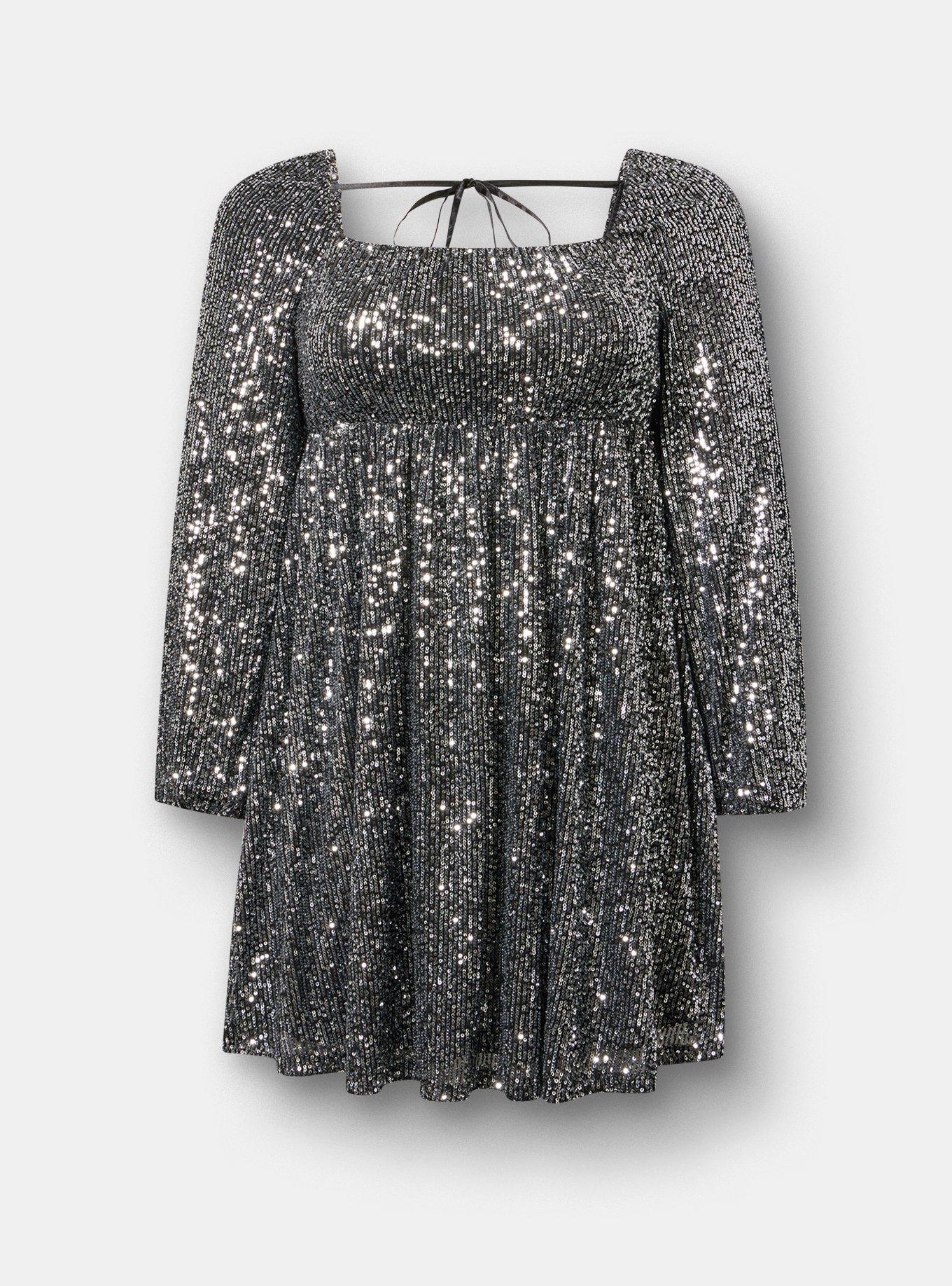 Sequin Mini Dress, SILVER SEQUINS BLACK MESH, hi-res