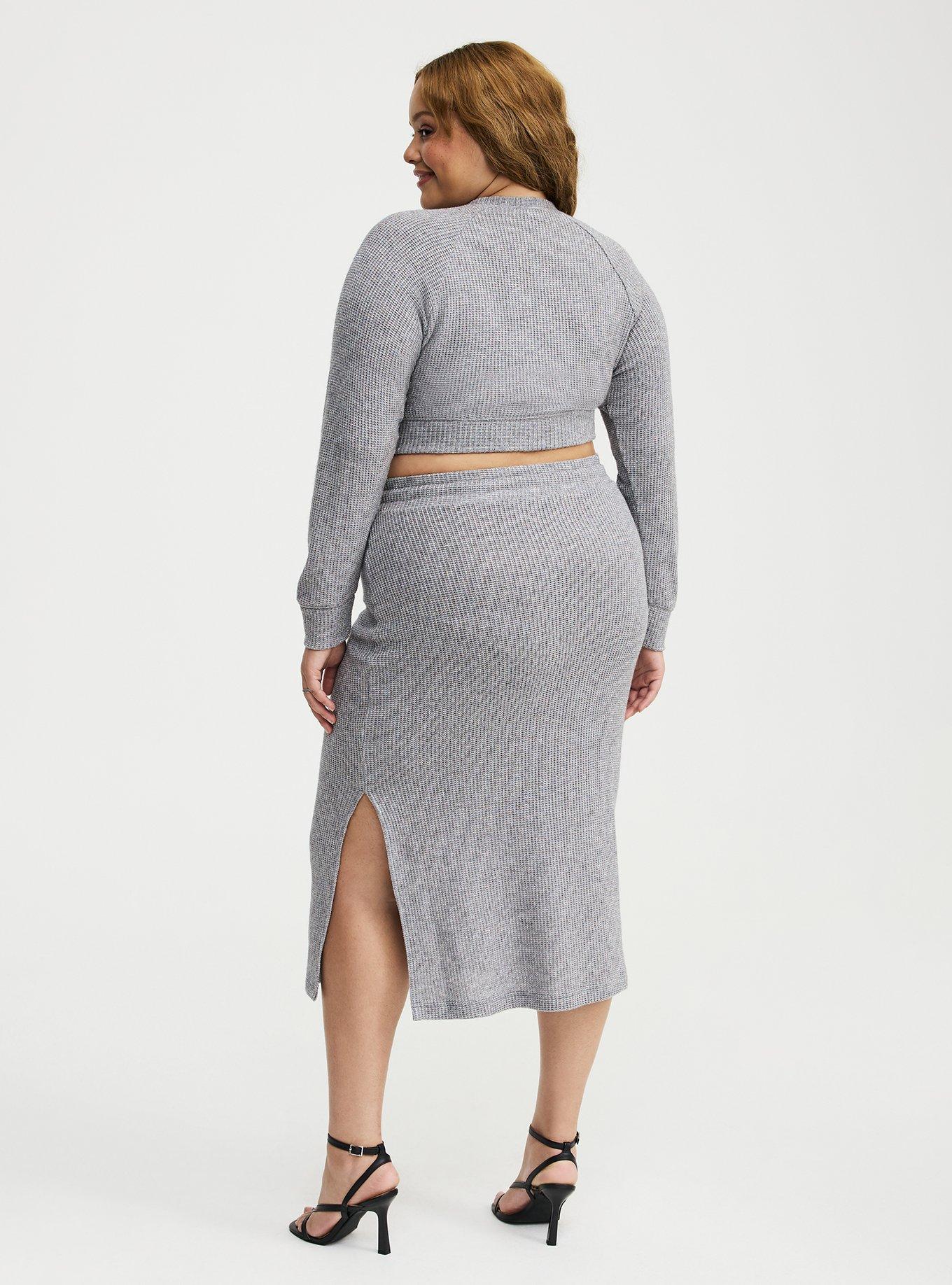 Waffle Knit Sweatshirt Skirt Set, GREY AND SILVER LUREX, alternate