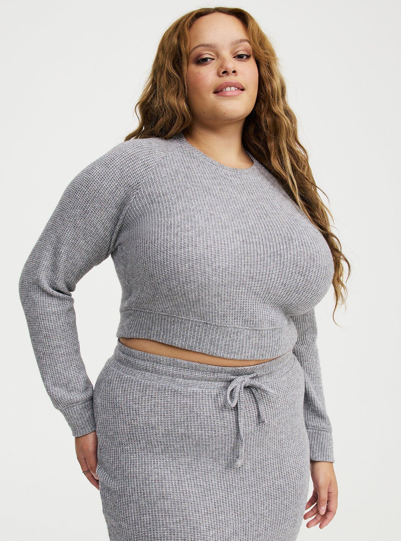 Waffle Knit Sweatshirt Skirt Set, GREY AND SILVER LUREX, alternate