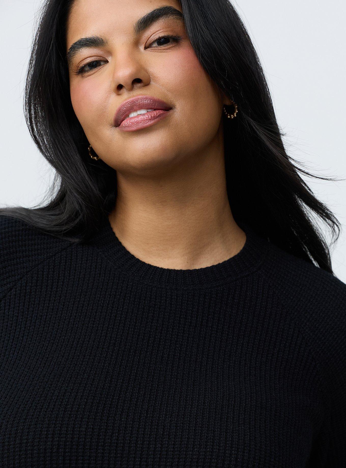 Waffle Knit Sweatshirt Skirt Set, SOLID BLACK, alternate