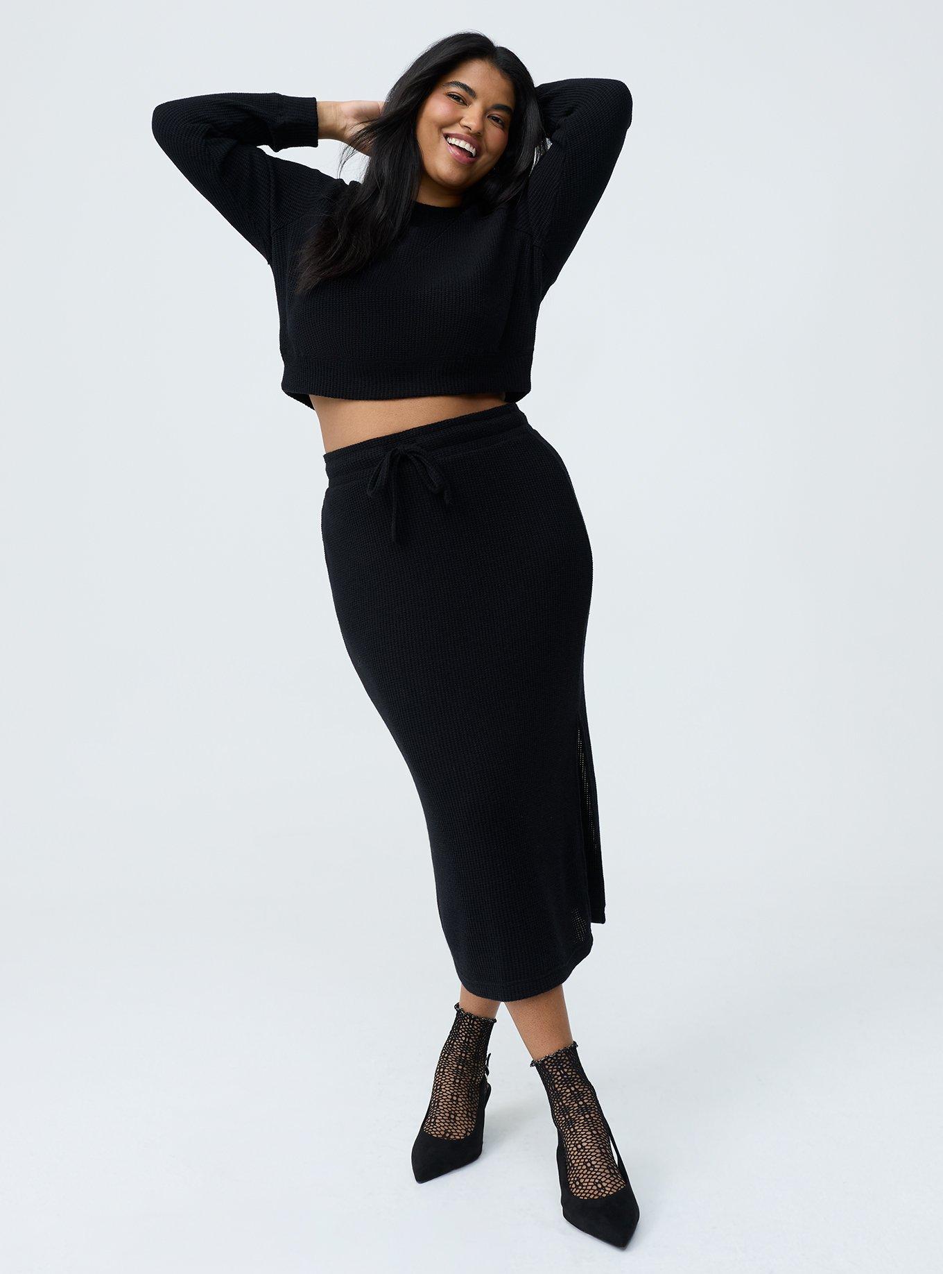 Plus Size - Waffle Knit Sweatshirt Skirt Set - Torrid