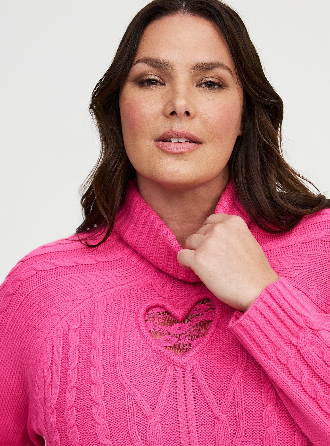 Heart Neck Knit Pullover ピンク Plus Size - Heart Turtleneck Pullover Sweater - Torrid