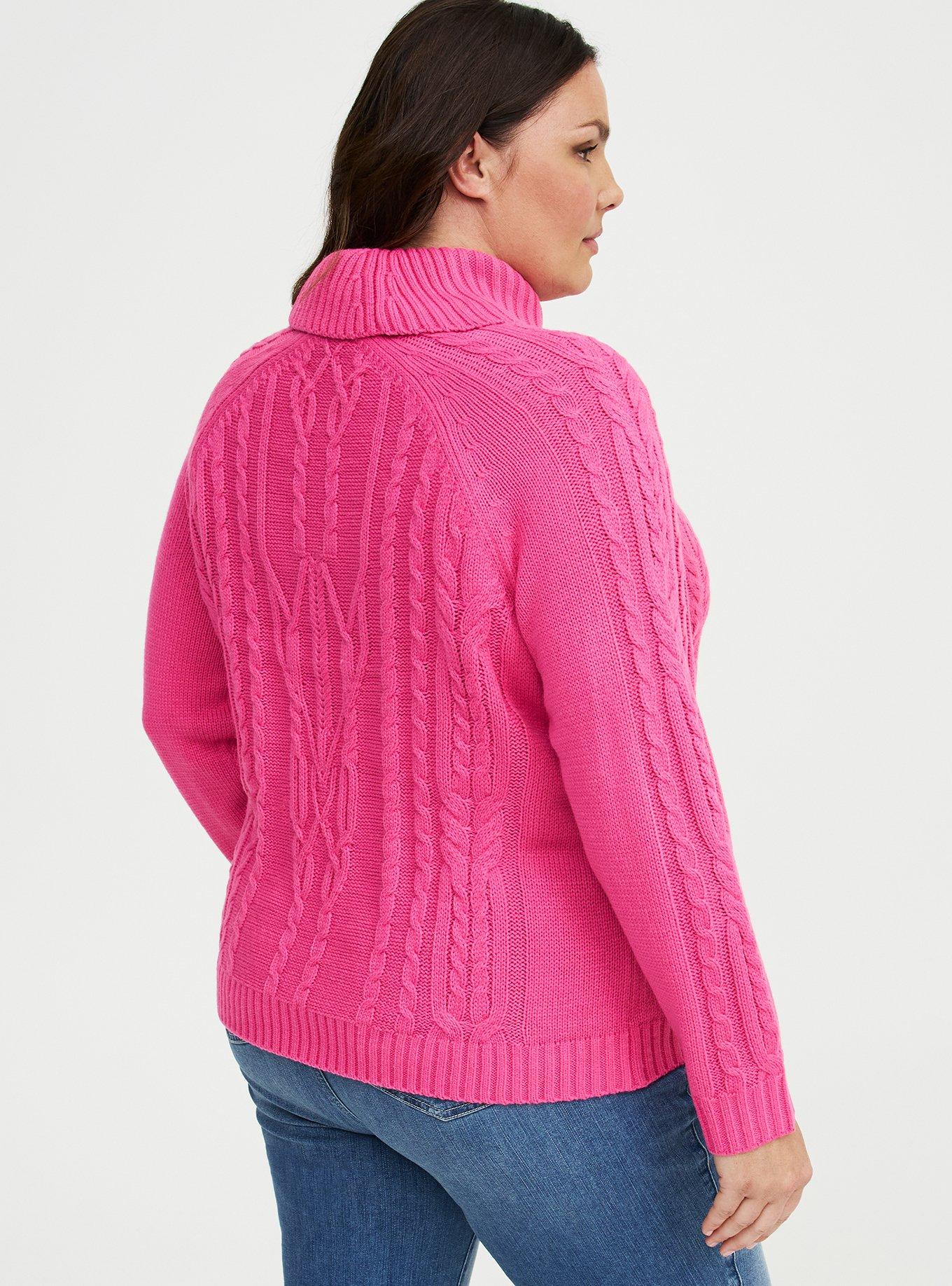 Heart Turtleneck Pullover Sweater, SHOCKING PINK, alternate