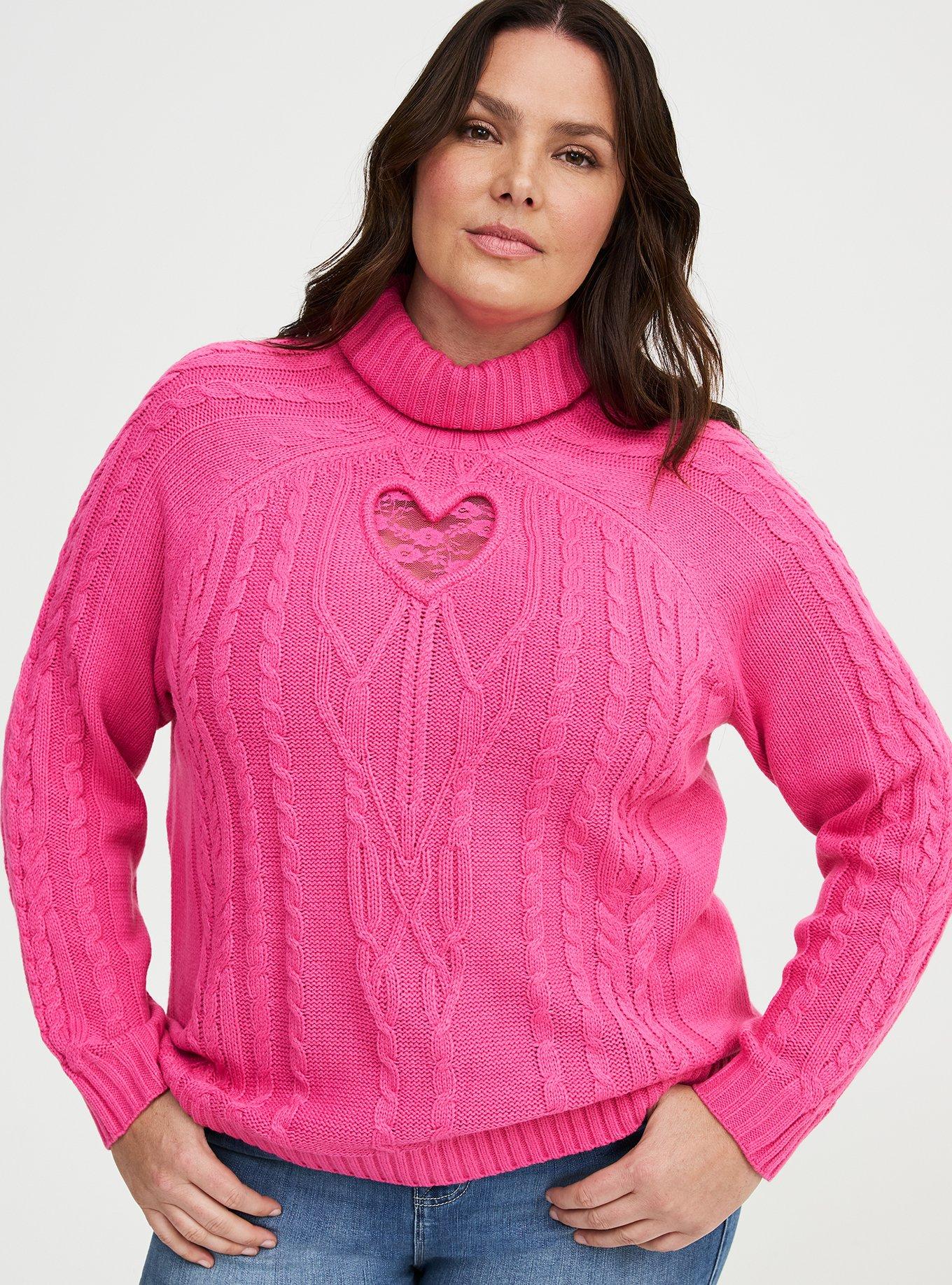 Heart Turtleneck Pullover Sweater, SHOCKING PINK, alternate