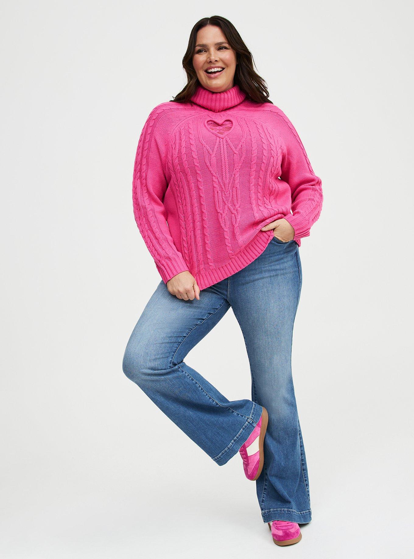 Heart Turtleneck Pullover Sweater, SHOCKING PINK, alternate