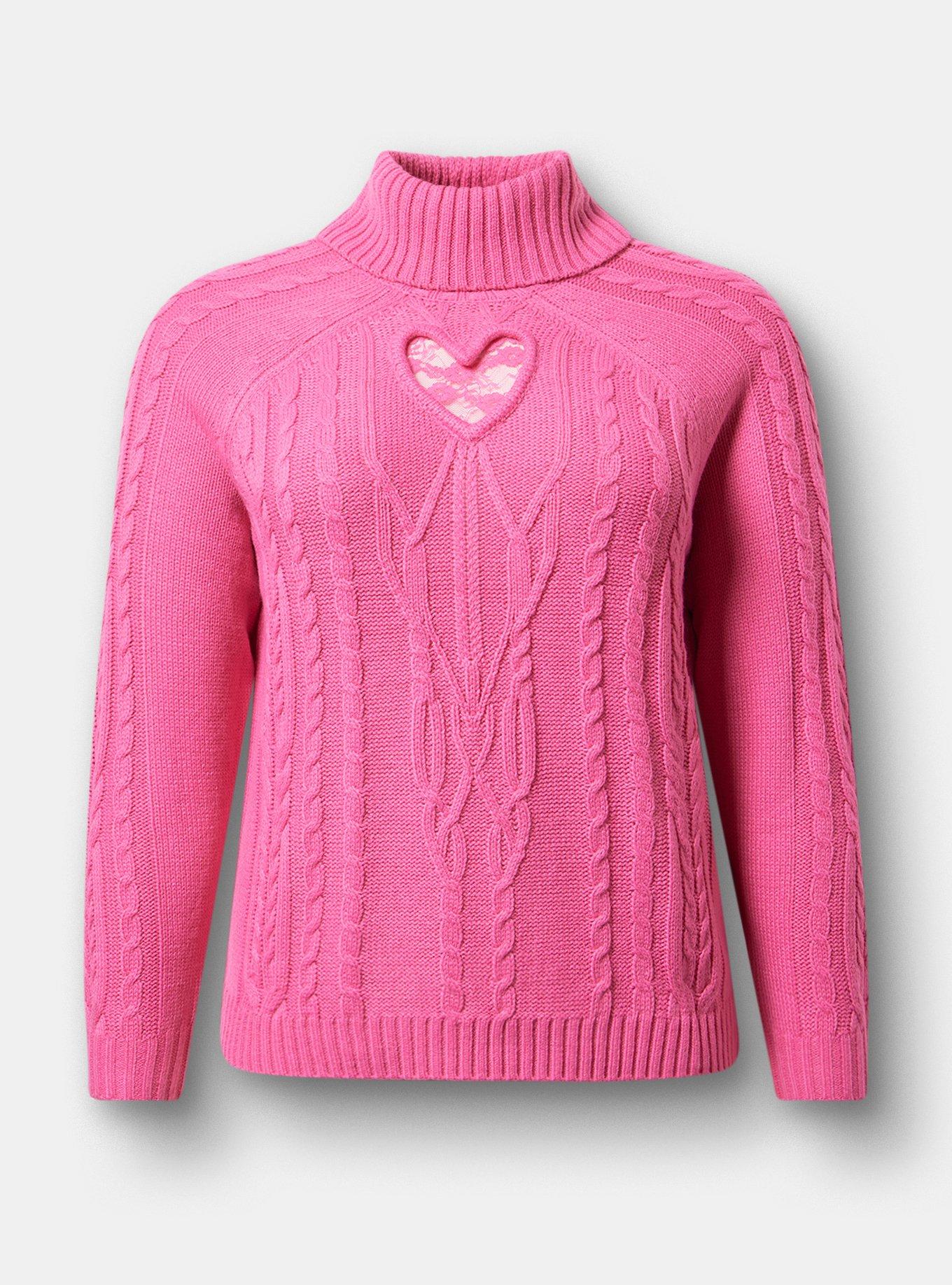 Heart Turtleneck Pullover Sweater, SHOCKING PINK, hi-res