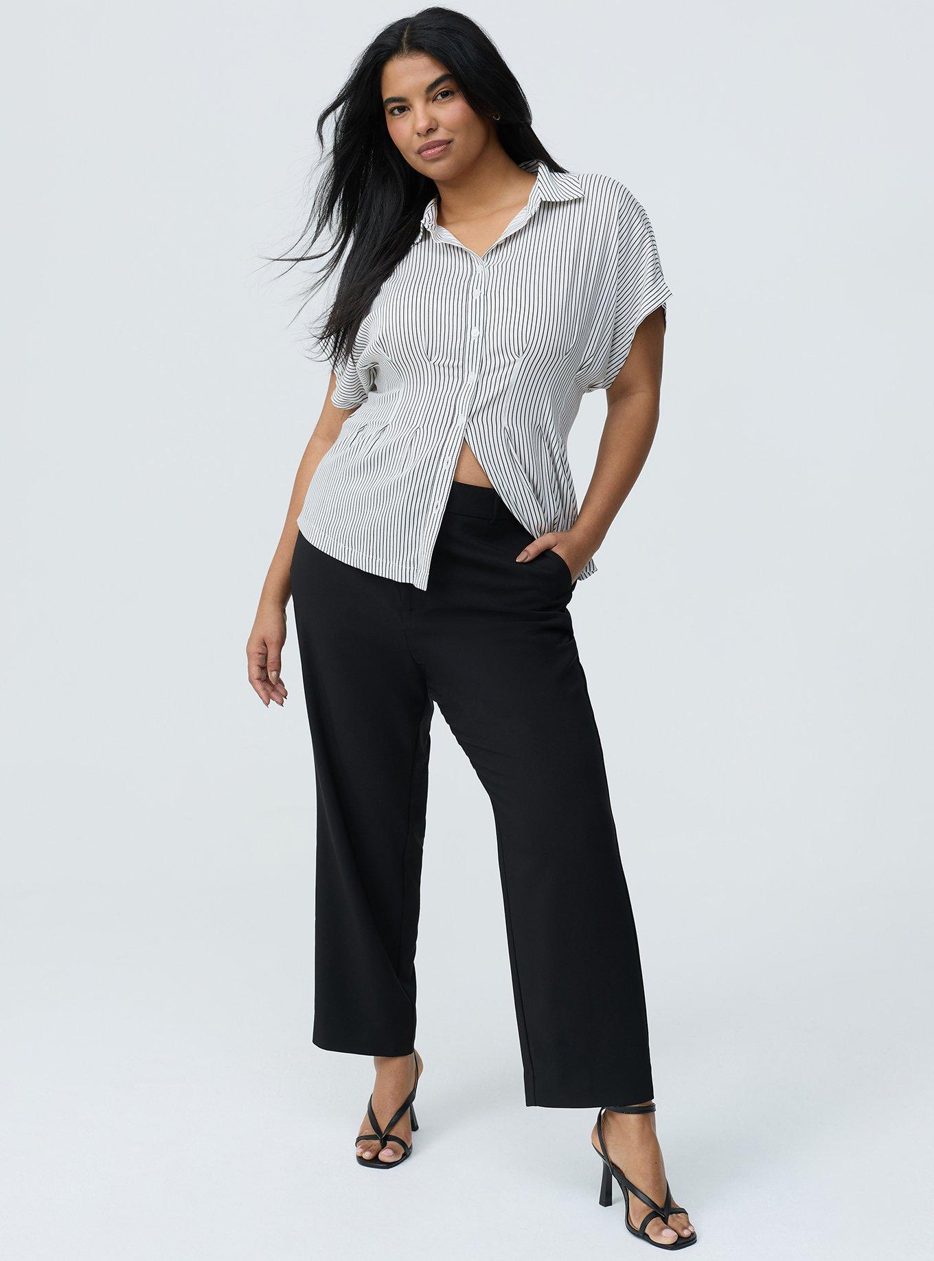 Plus Size High-Rise Straight Crepe Pant, DEEP BLACK, hi-res