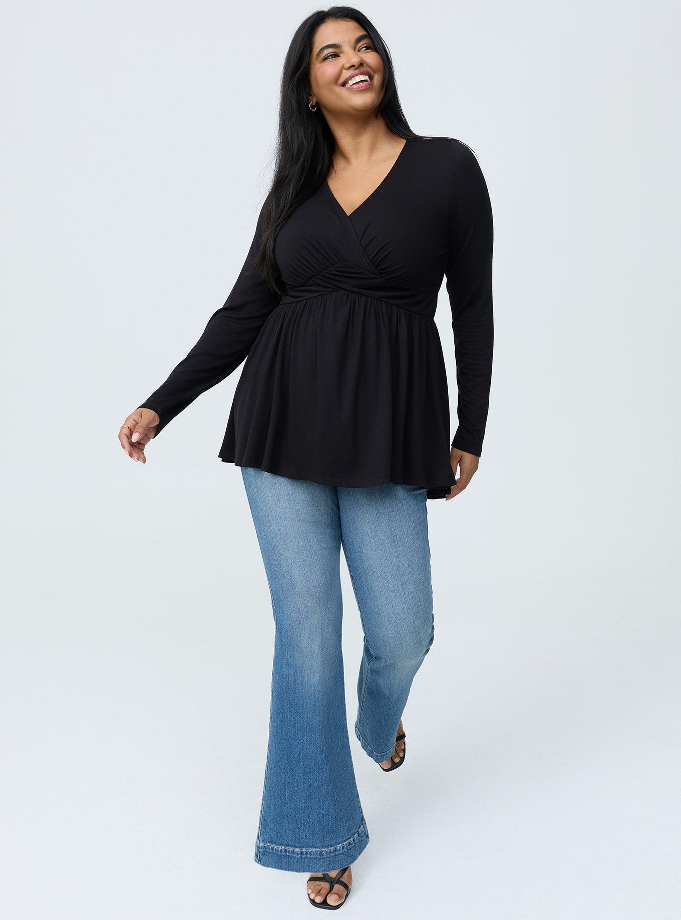 Twist Front Slinky Babydoll Tunic Top, DEEP BLACK, alternate