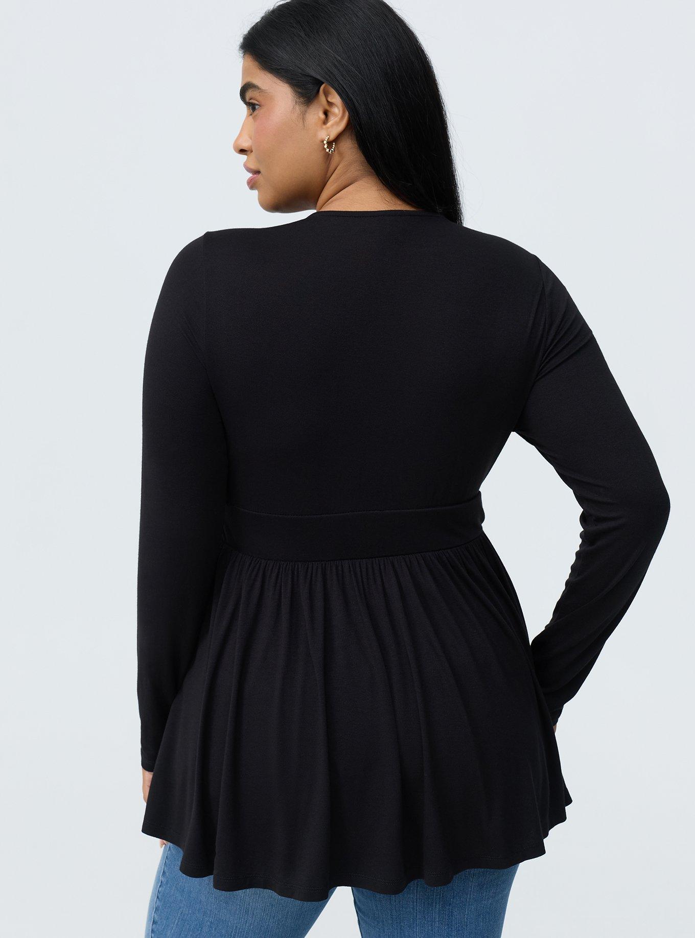 Twist Front Slinky Babydoll Tunic Top, DEEP BLACK, alternate