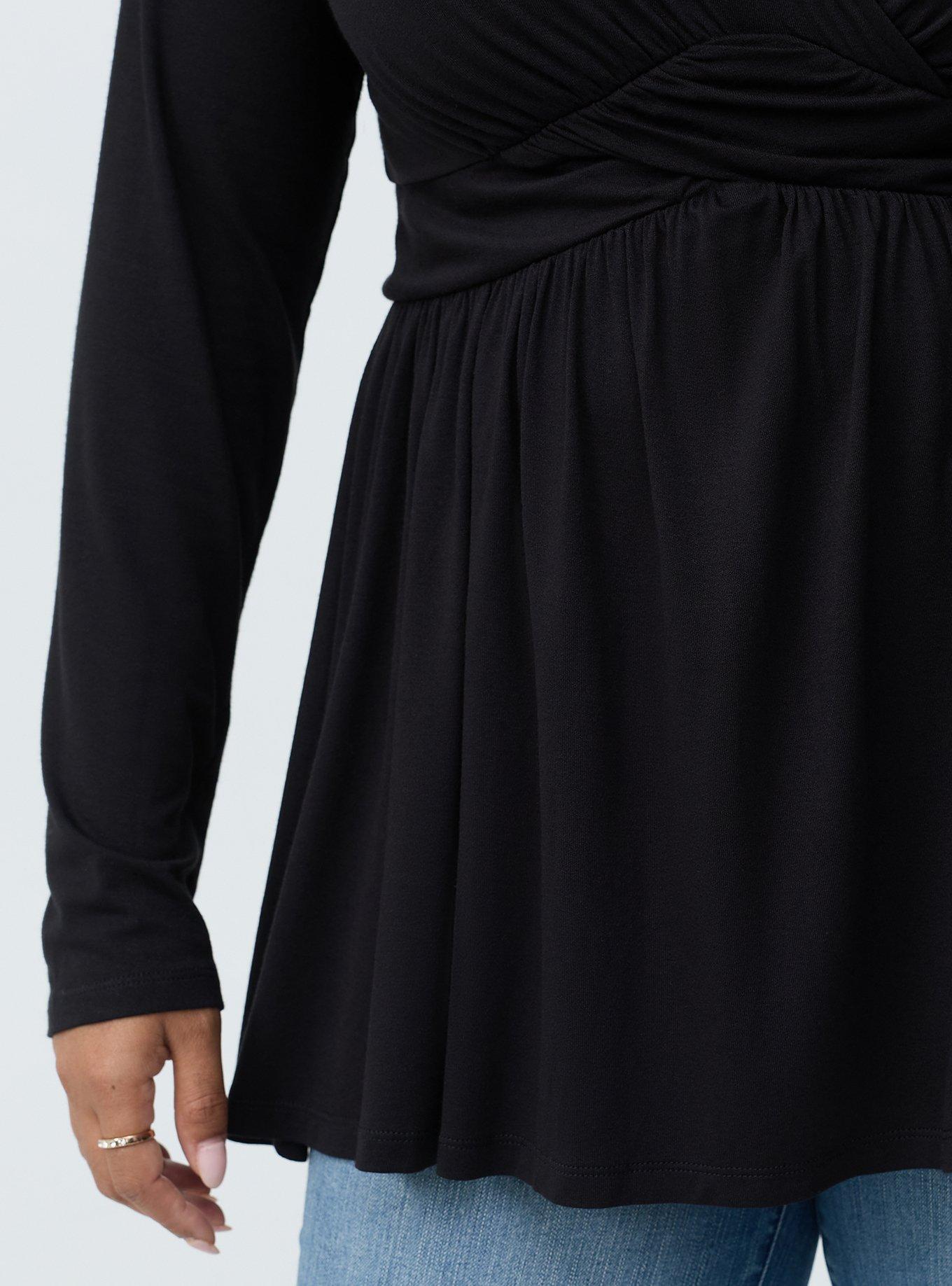 Twist Front Slinky Babydoll Tunic Top, DEEP BLACK, alternate