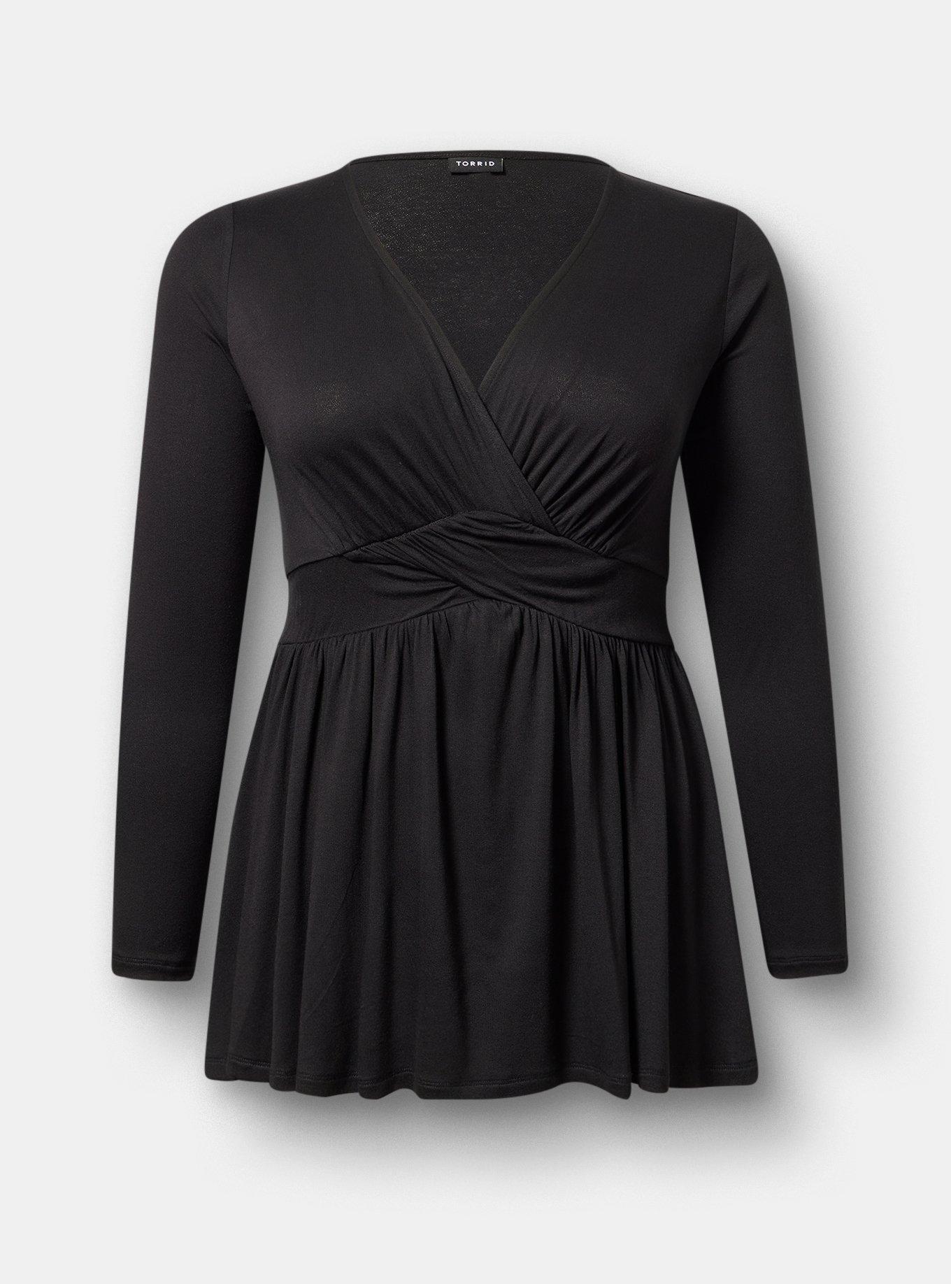 Twist Front Slinky Babydoll Tunic Top, DEEP BLACK, hi-res