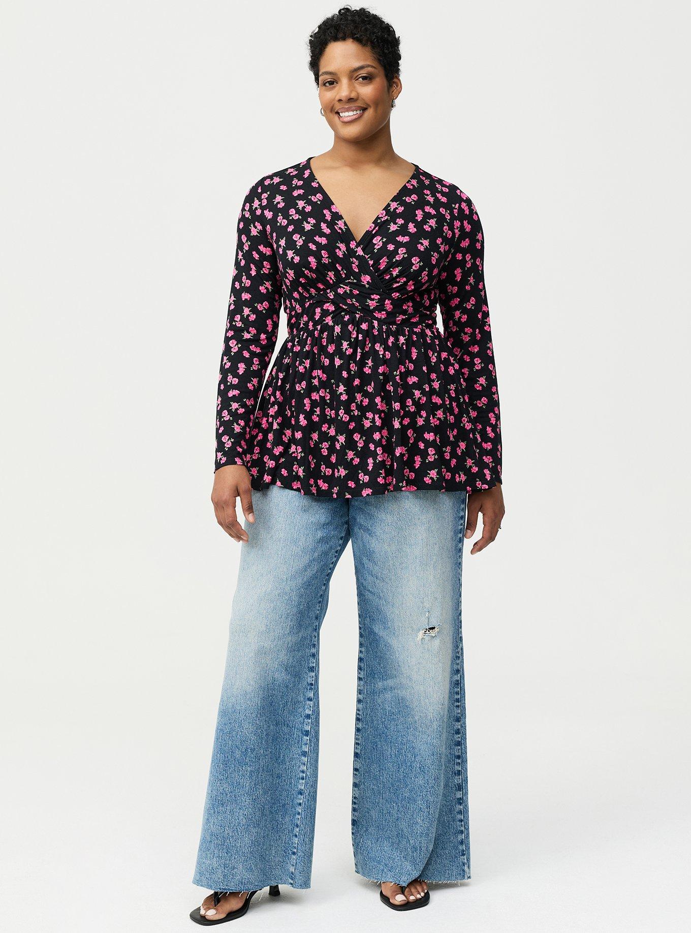 Twist Front Slinky Babydoll Tunic Top, JENNA FLORAL BLACK, alternate