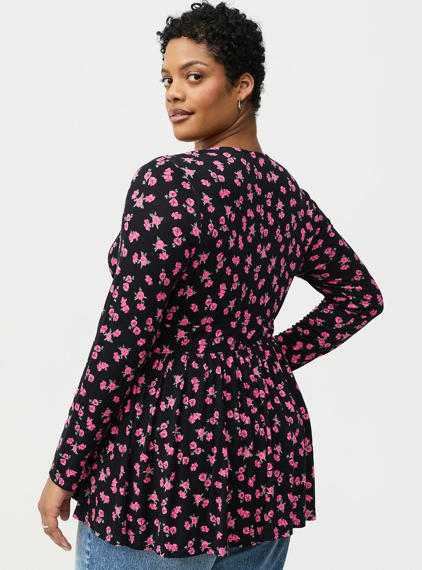 Twist Front Slinky Babydoll Tunic Top, JENNA FLORAL BLACK, alternate