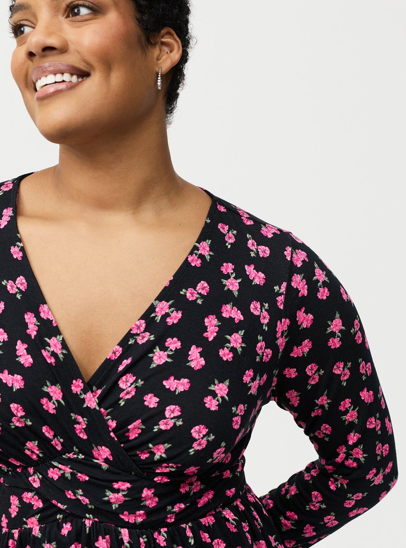 Twist Front Slinky Babydoll Tunic Top, JENNA FLORAL BLACK, alternate