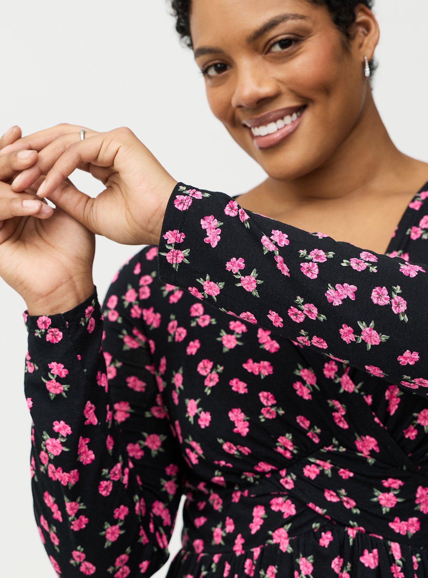 Twist Front Slinky Babydoll Tunic Top, JENNA FLORAL BLACK, alternate