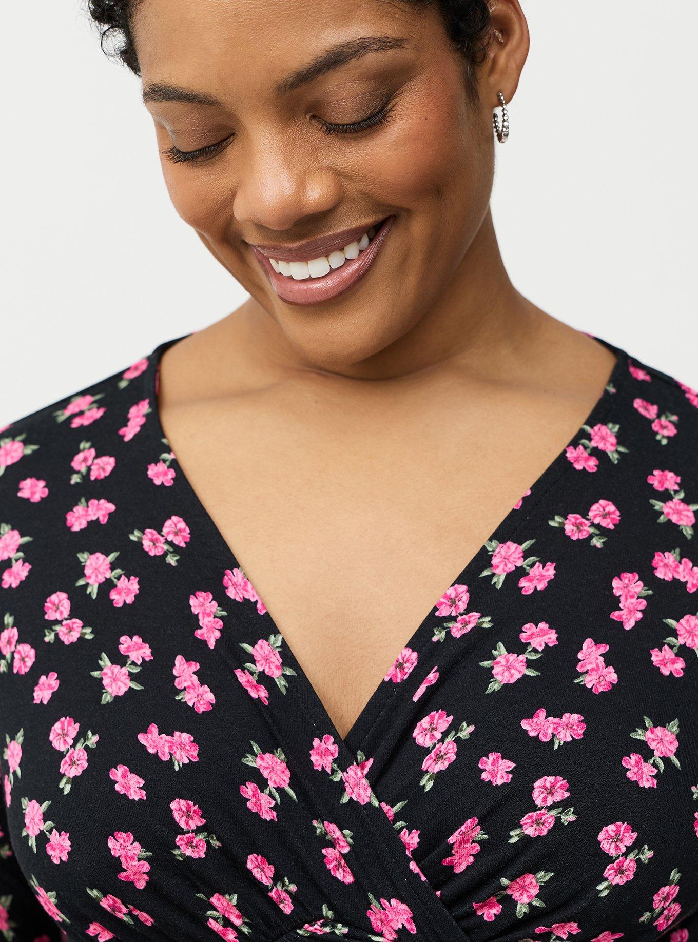 Twist Front Slinky Babydoll Tunic Top, JENNA FLORAL BLACK, alternate