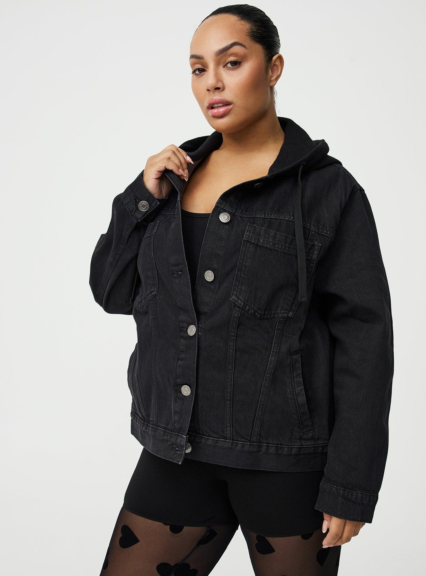 Relaxed Hooded Denim Trucker Jacket, BLACK WASH, alternate