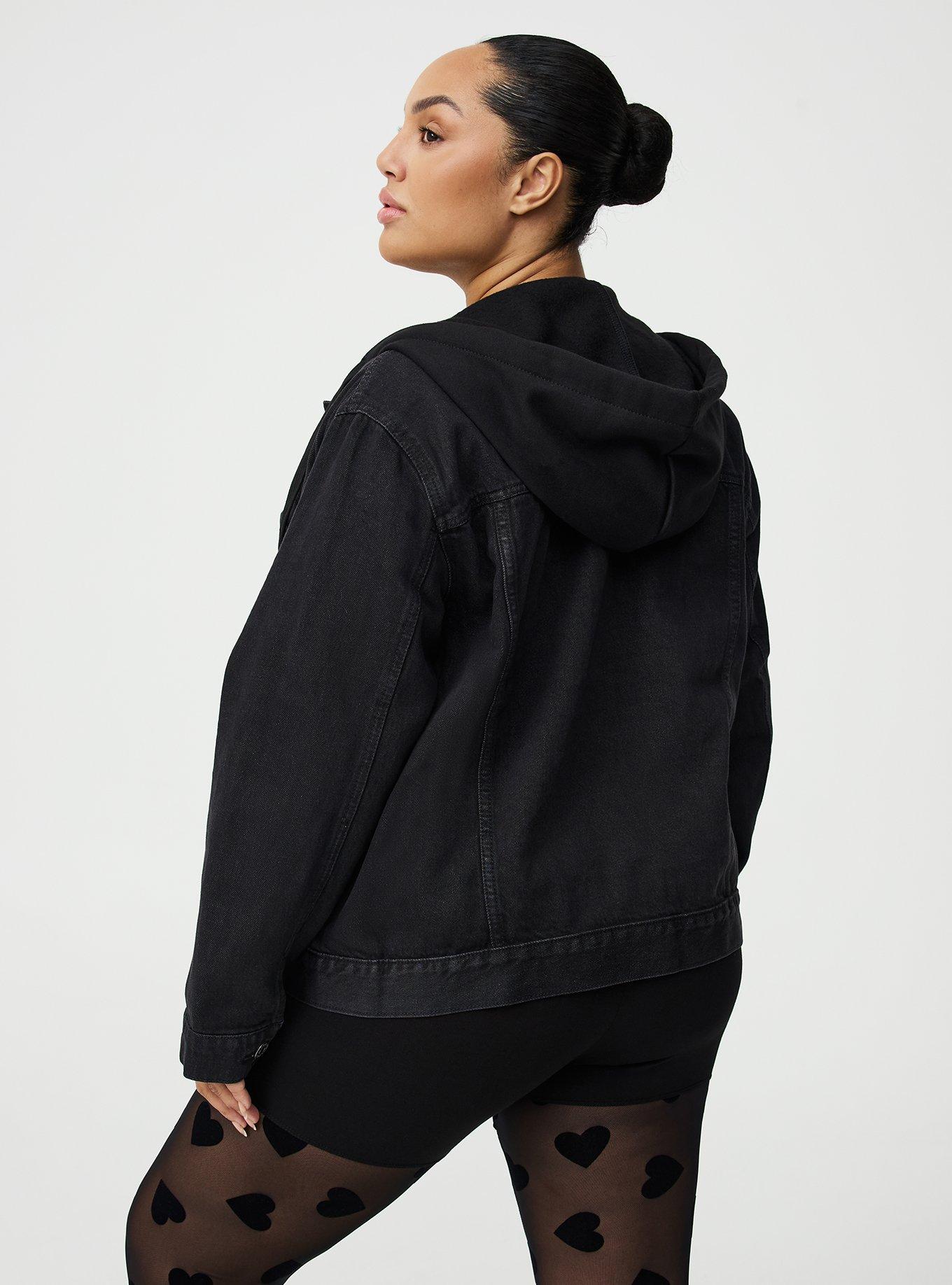 Relaxed Hooded Denim Trucker Jacket, BLACK WASH, alternate