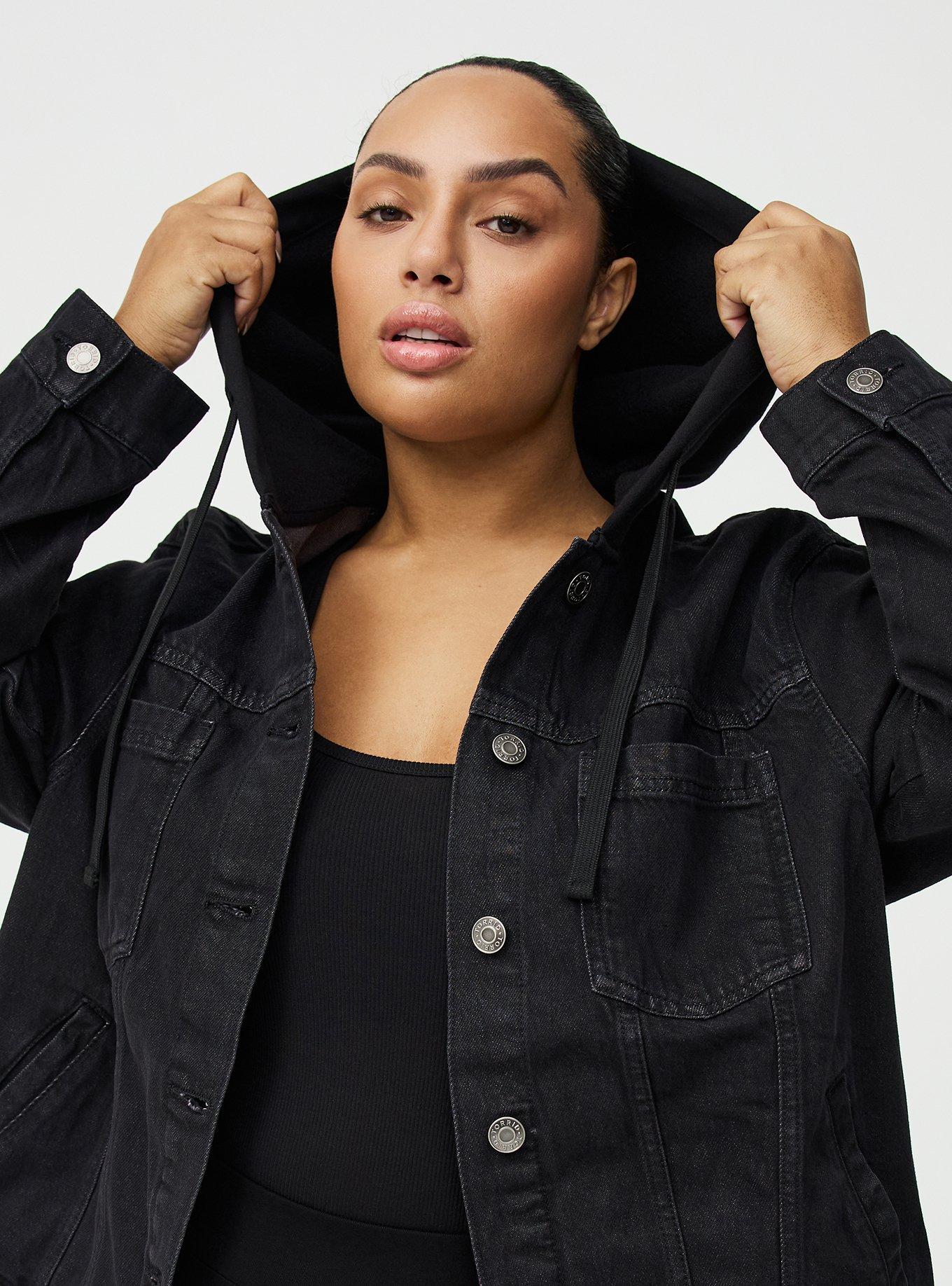 Relaxed Hooded Denim Trucker Jacket, BLACK WASH, alternate