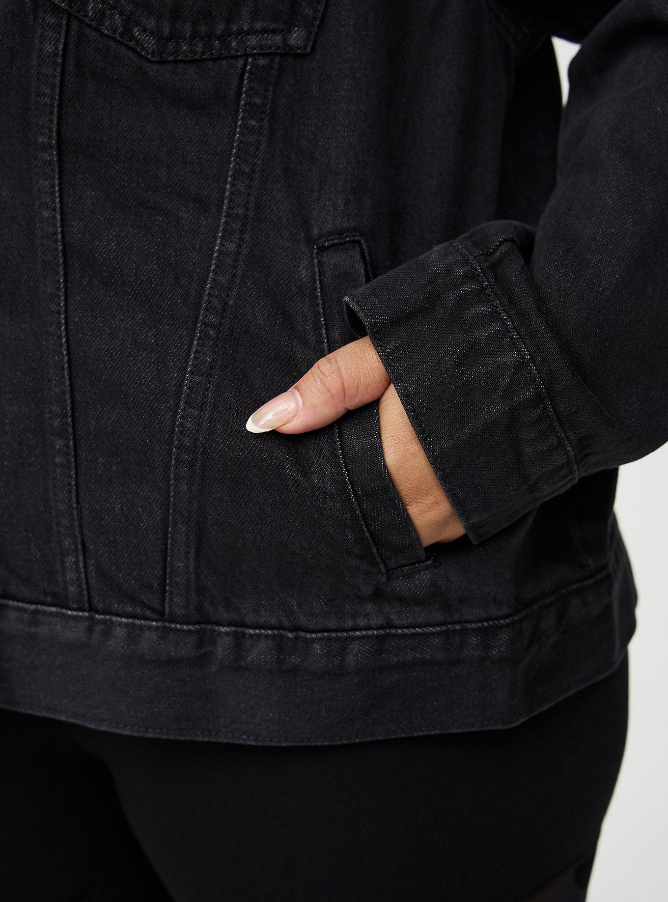 Relaxed Hooded Denim Trucker Jacket, BLACK WASH, alternate