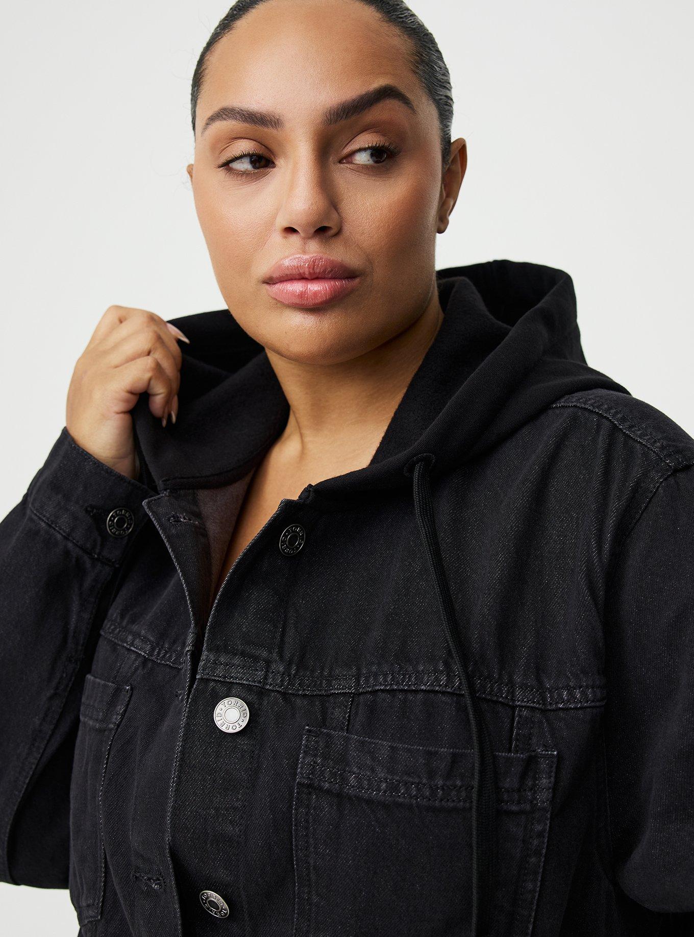 Relaxed Hooded Denim Trucker Jacket, BLACK WASH, alternate