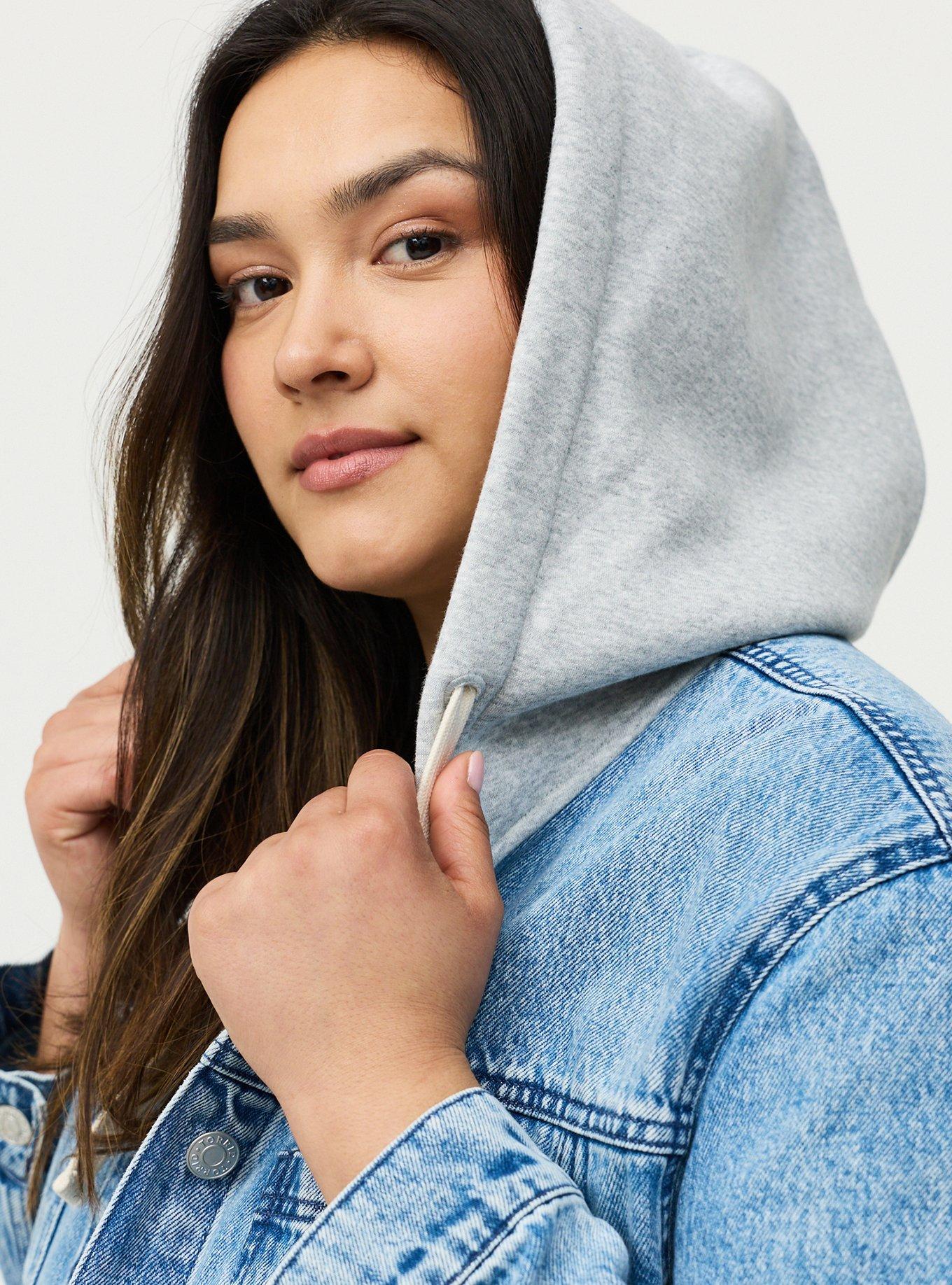 Denim フーディトップス TOPSRANI Womens Plus Size Half Zip Up Denim Hoodie Casual Jean