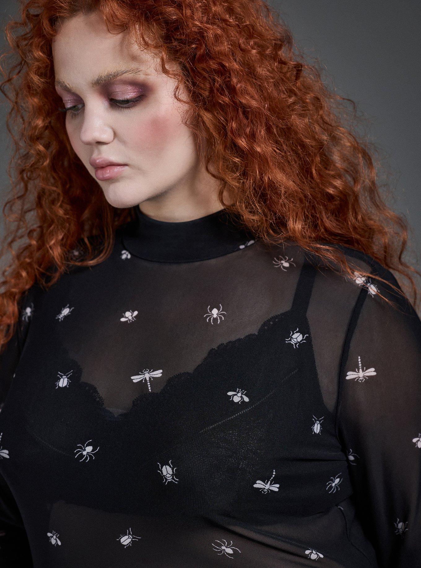 Nightfall Mesh Mock Neck Top, BADDIE BUGS BLACK, alternate