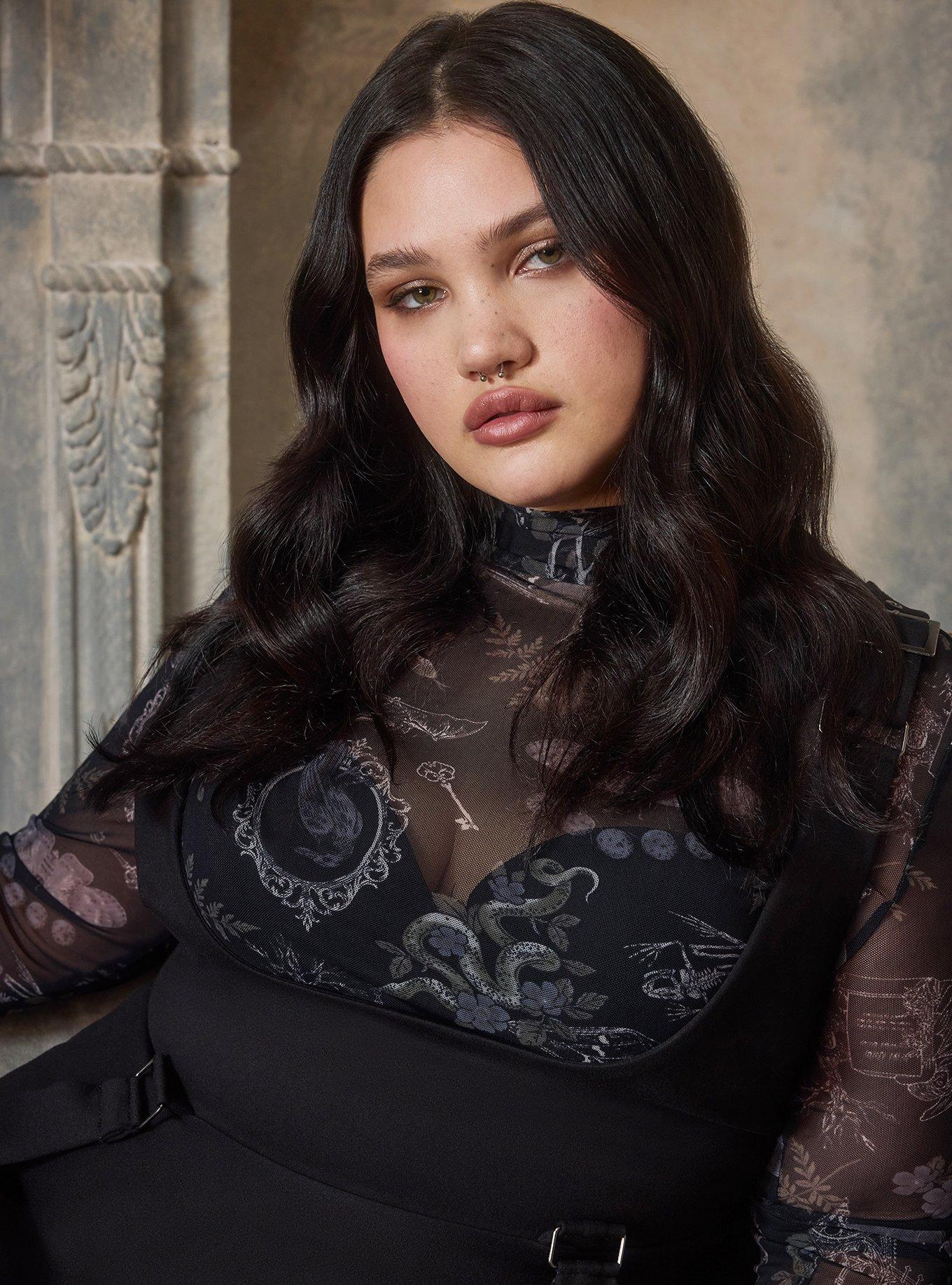 Nightfall Mesh Mock Neck Top, PERSOPHONES FOREST BLACK, alternate