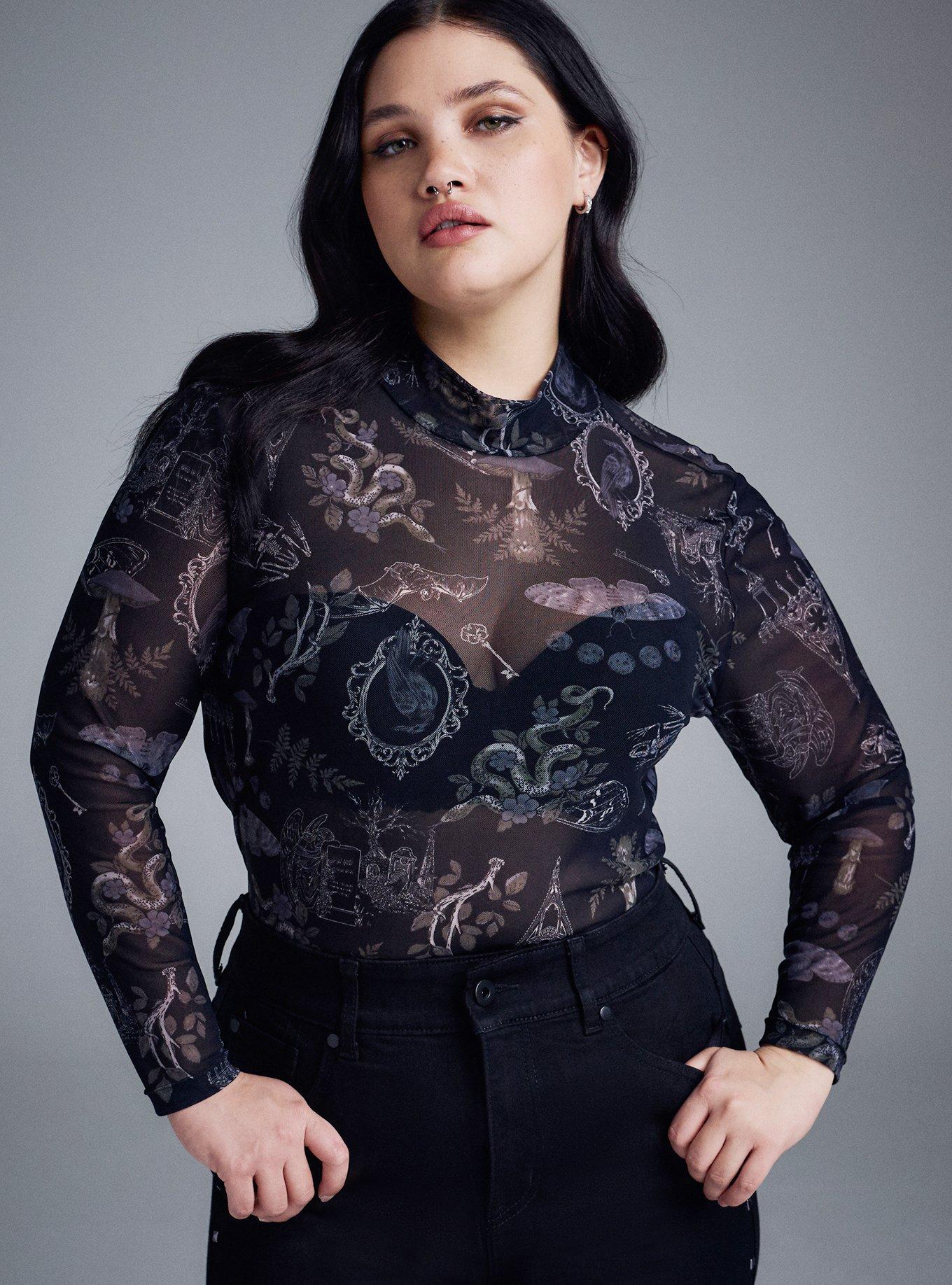 Nightfall Mesh Mock Neck Top, PERSOPHONES FOREST BLACK, alternate