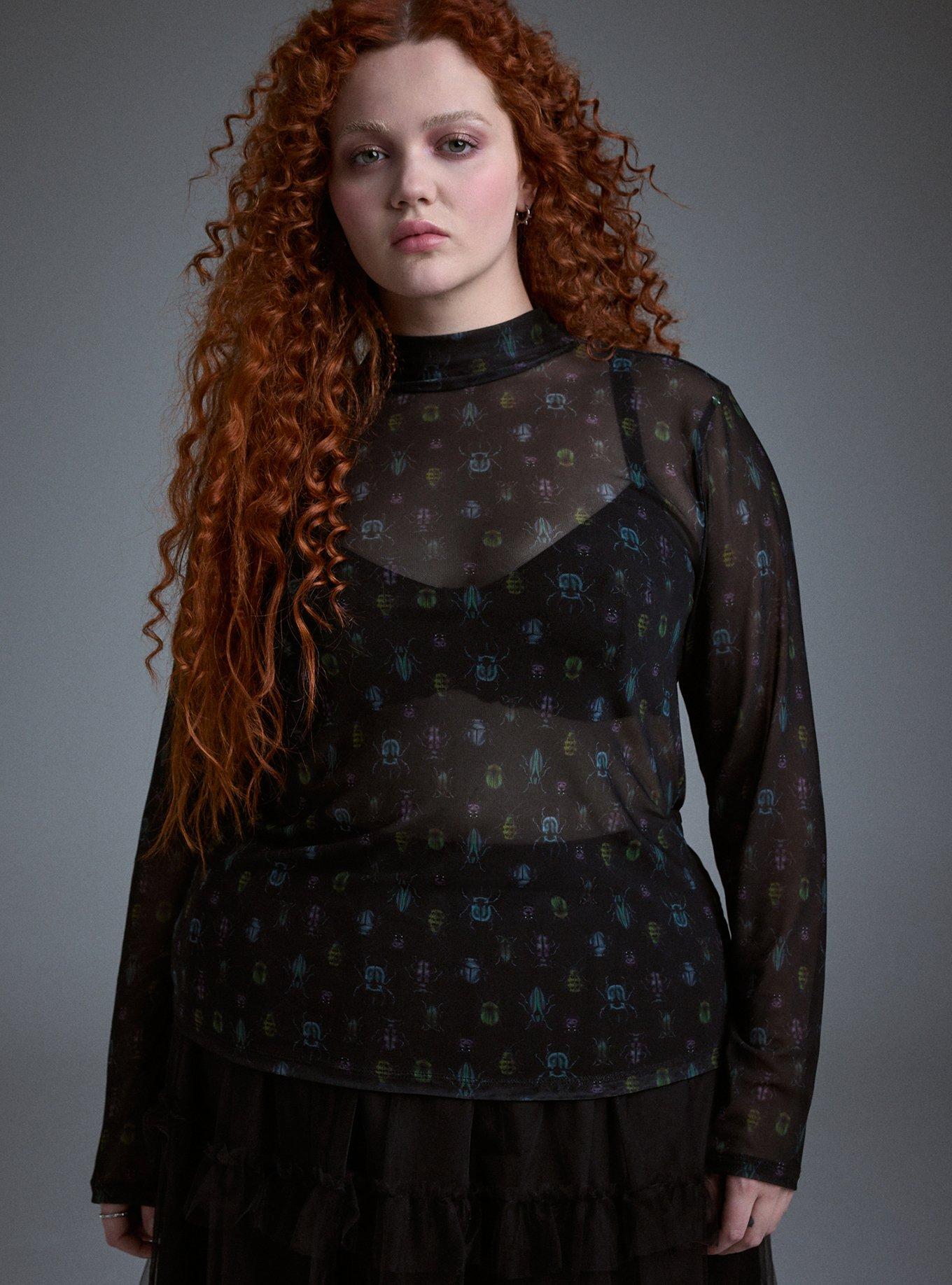 Nightfall Mesh Mock Neck Top, BEETLES BLACK, alternate