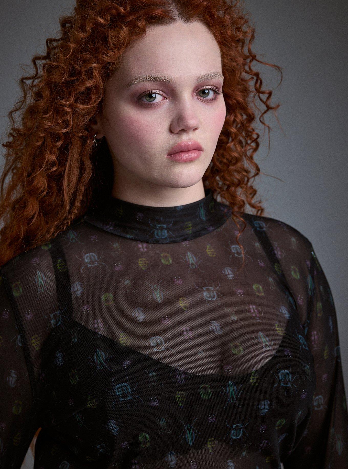 Nightfall Mesh Mock Neck Top, BEETLES BLACK, alternate