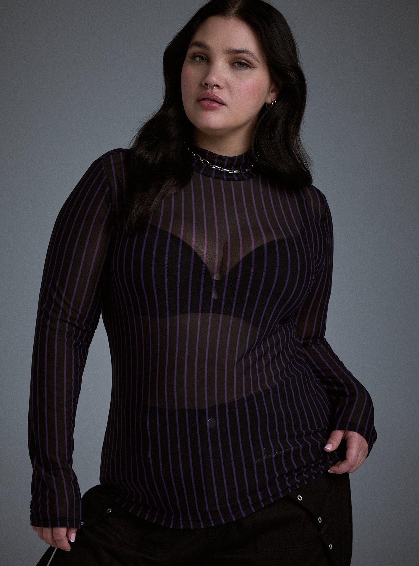 Nightfall Mesh Mock Neck Top, BURNOUT STRIPE BLACK, alternate