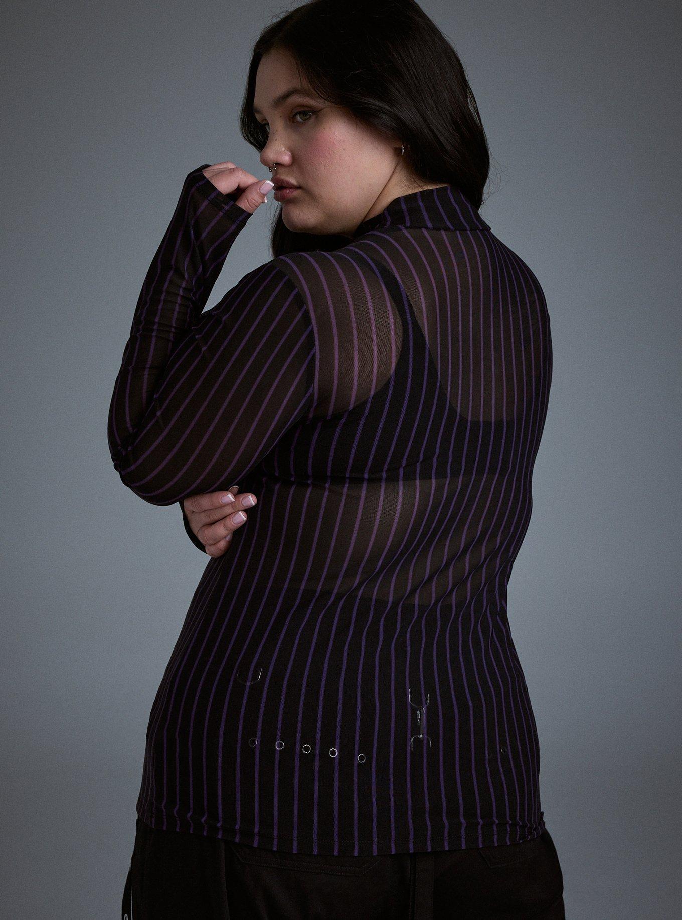 Nightfall Mesh Mock Neck Top, BURNOUT STRIPE BLACK, alternate