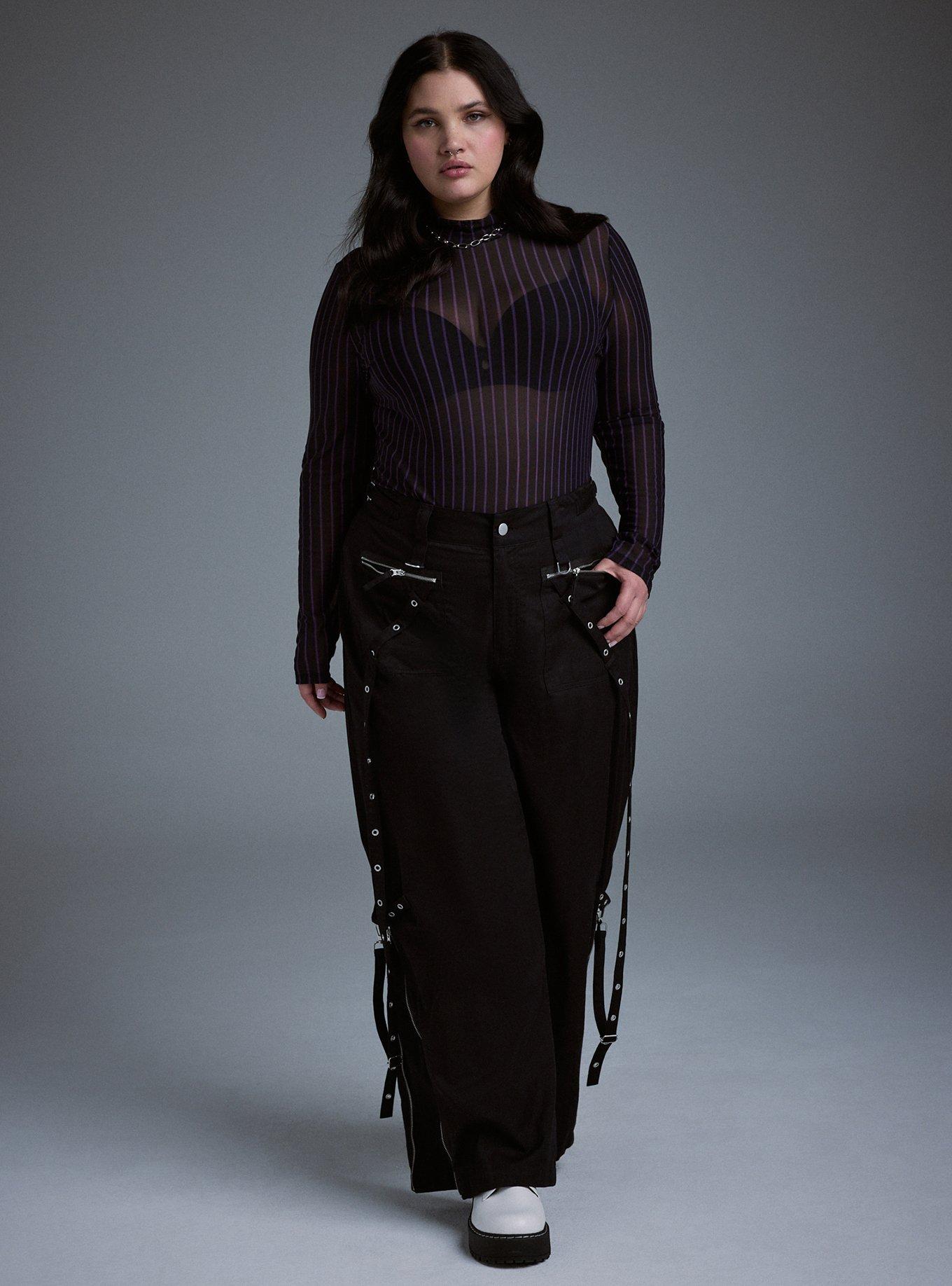 Nightfall Mesh Mock Neck Top, BURNOUT STRIPE BLACK, alternate